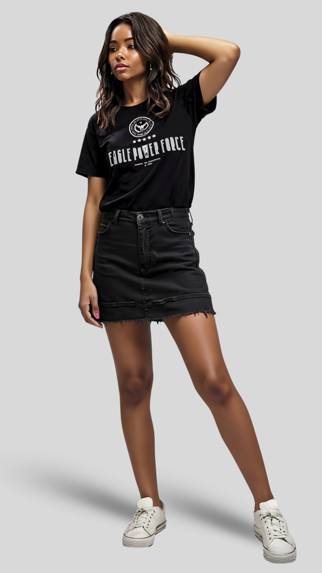 Girl wearing a black t-shirt EF vibe edition