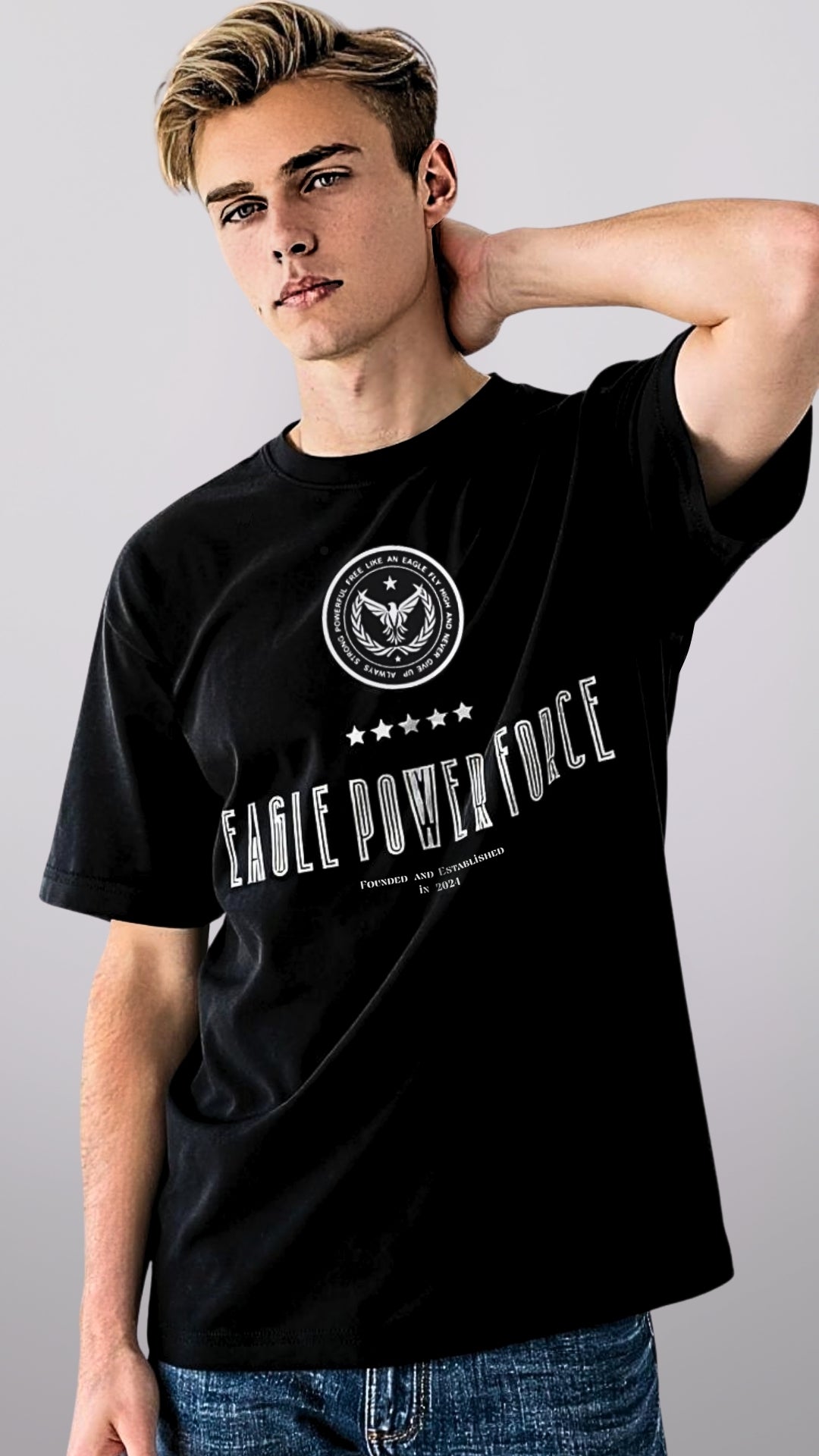 Black Tee Boy's Eagle Power Force