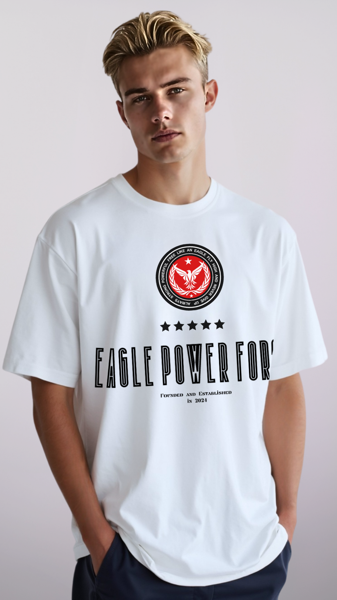 Front torso view – Eagle Power Force Boys’ white casual streetwear T-shirt EPF Edition R