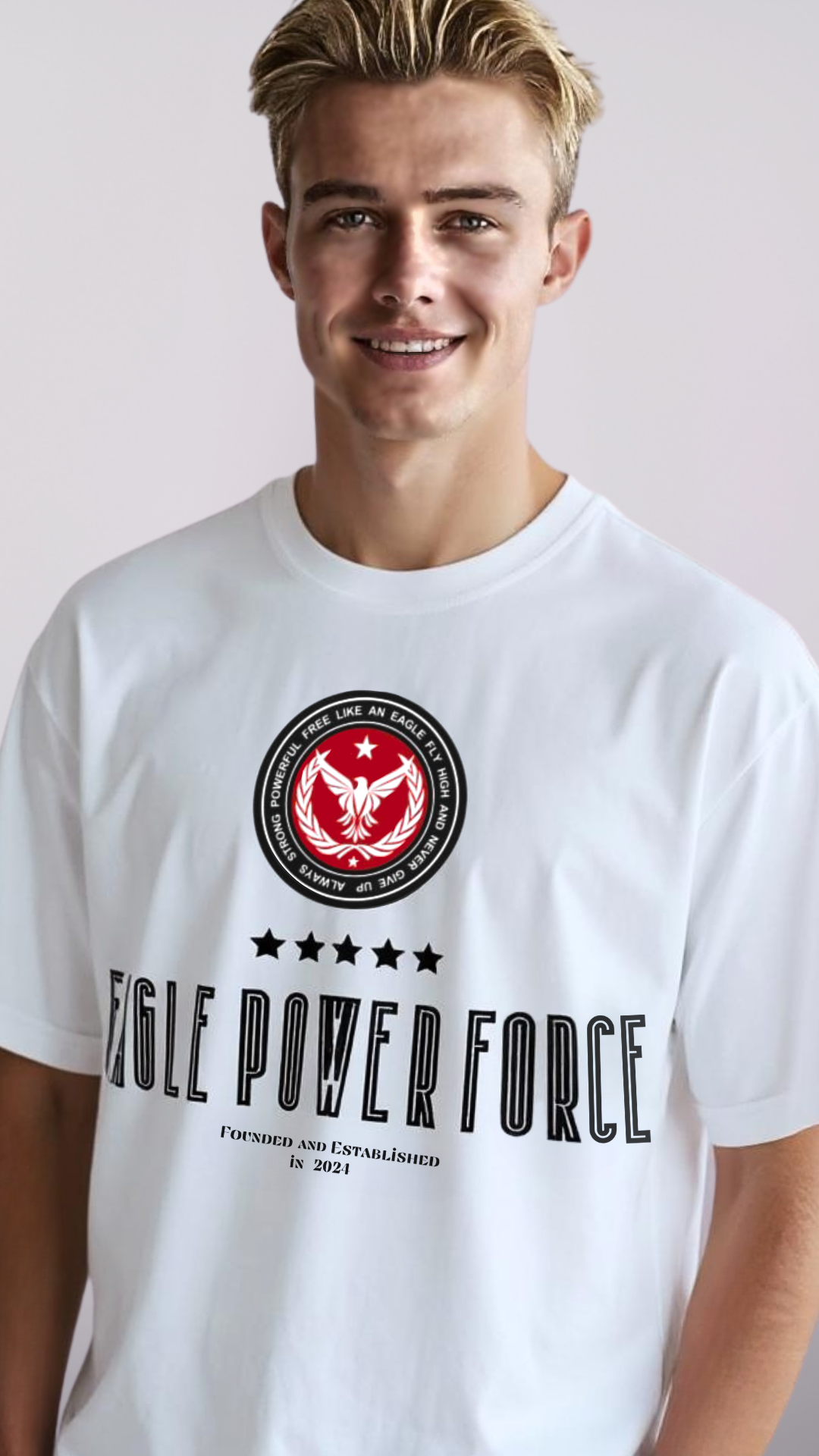 Close-up detail – Eagle Power Force Boys’ white streetwear T-shirt EPF Edition R
