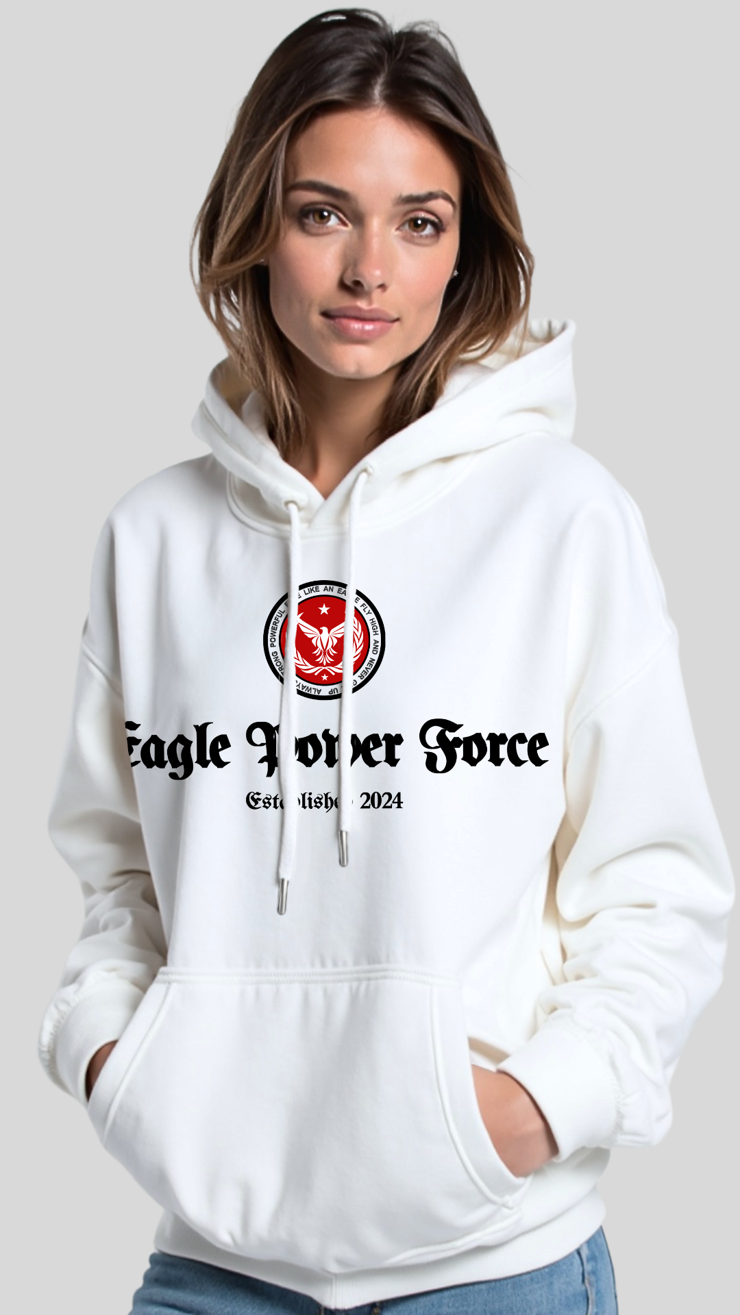 Girl's White Hoodie Eagle Power Force