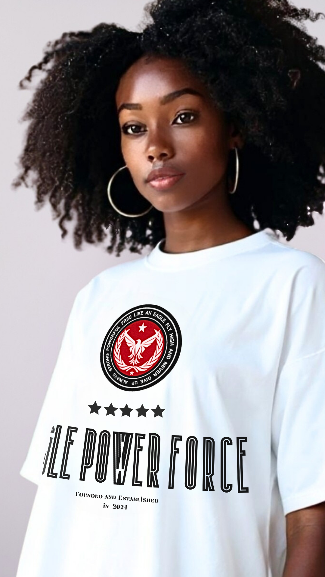Close-up detail – Eagle Power Force Girls’ white casual streetwear T-shirt EPF Edition R