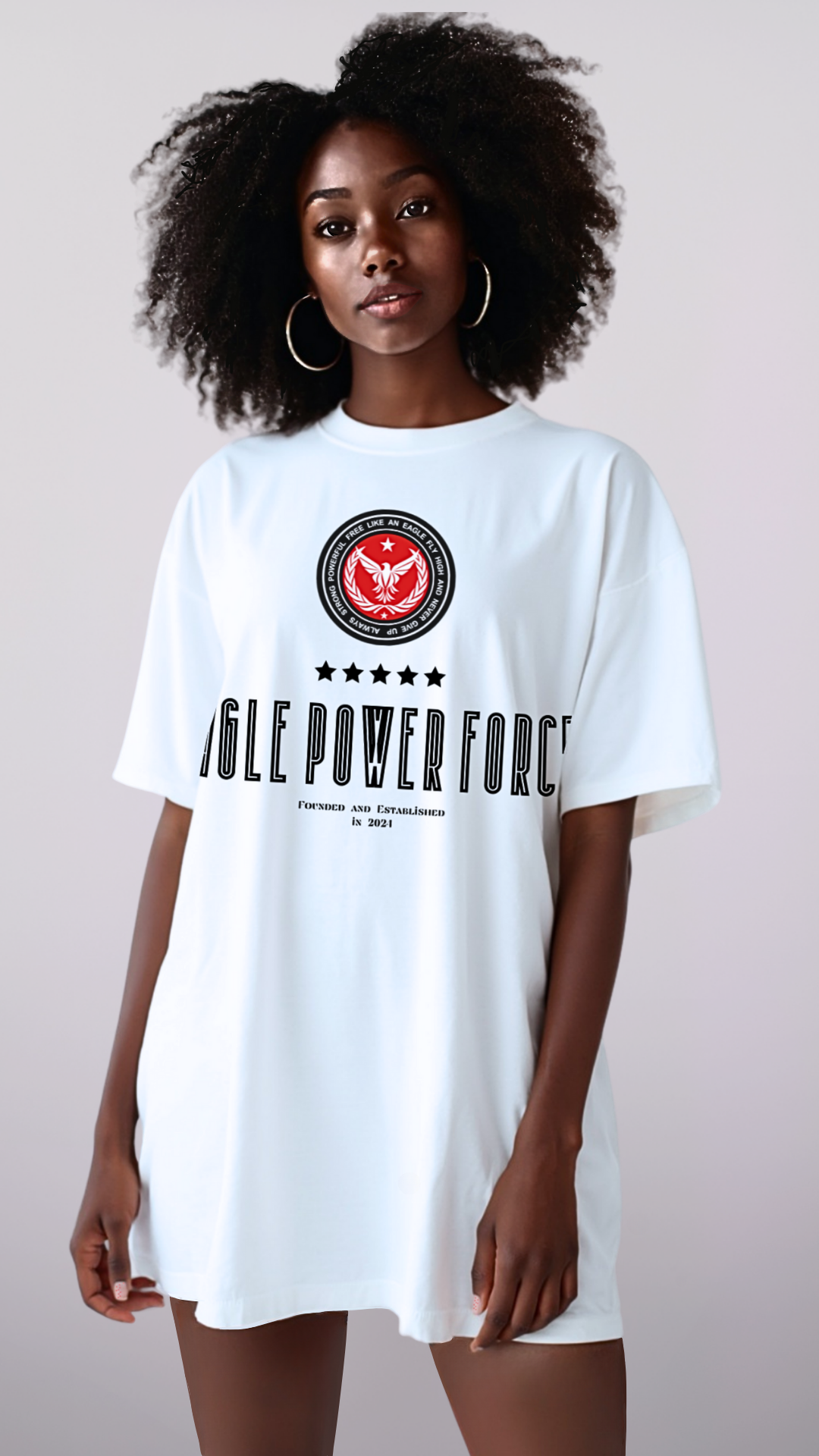 Front torso view – Eagle Power Force Girls’ white casual streetwear T-shirt EPF Edition R