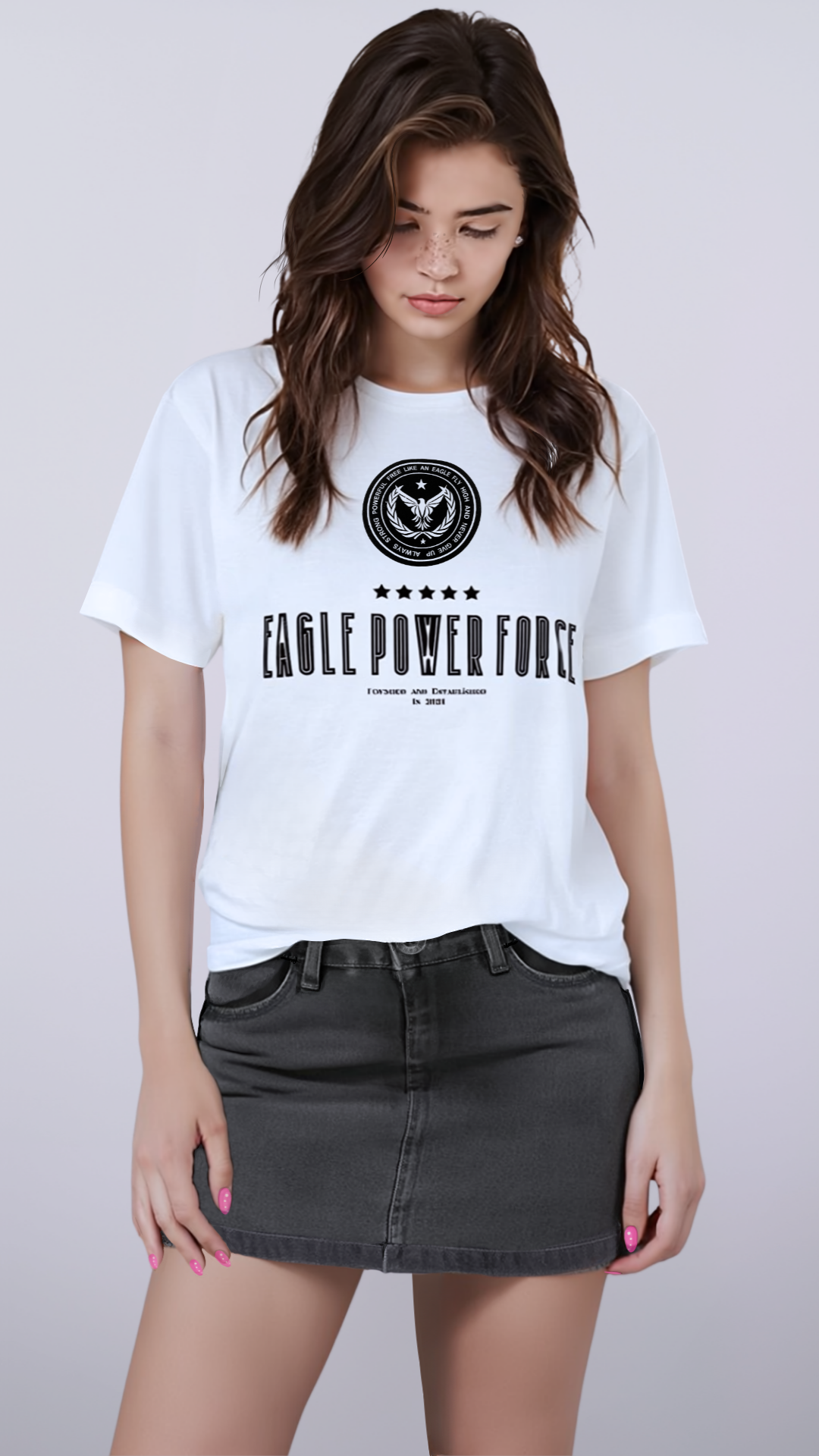 Front view – Eagle Power Force Girls’ White Streetwear T-shirt EPF Vibe Edition”..