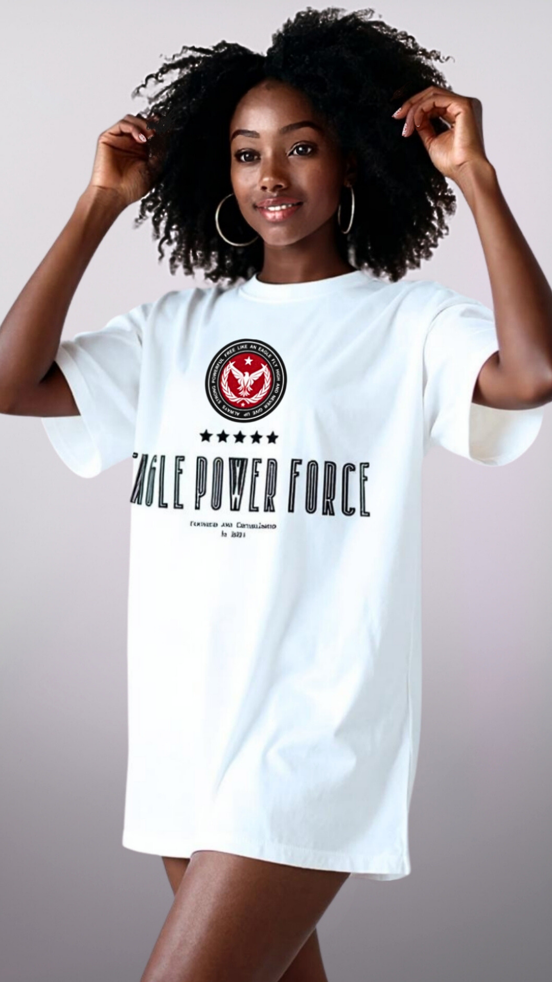 Front torso view – Eagle Power Force Girls’ white casual streetwear T-shirt EPF Edition R
