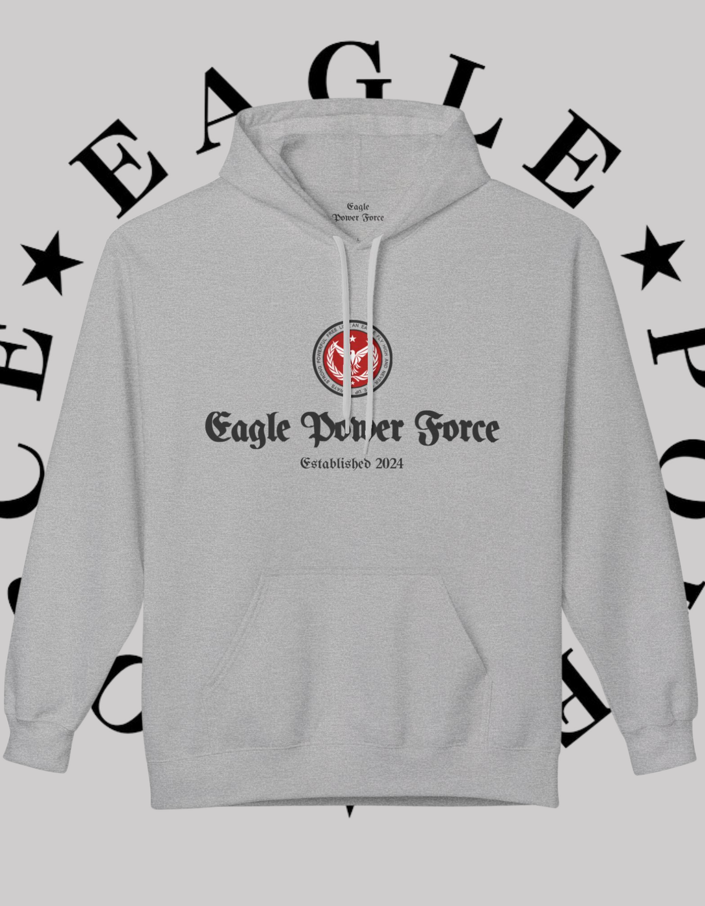 Eagle Power Force Women Gray Midweight Softstyle Fleece Hoodie front logo