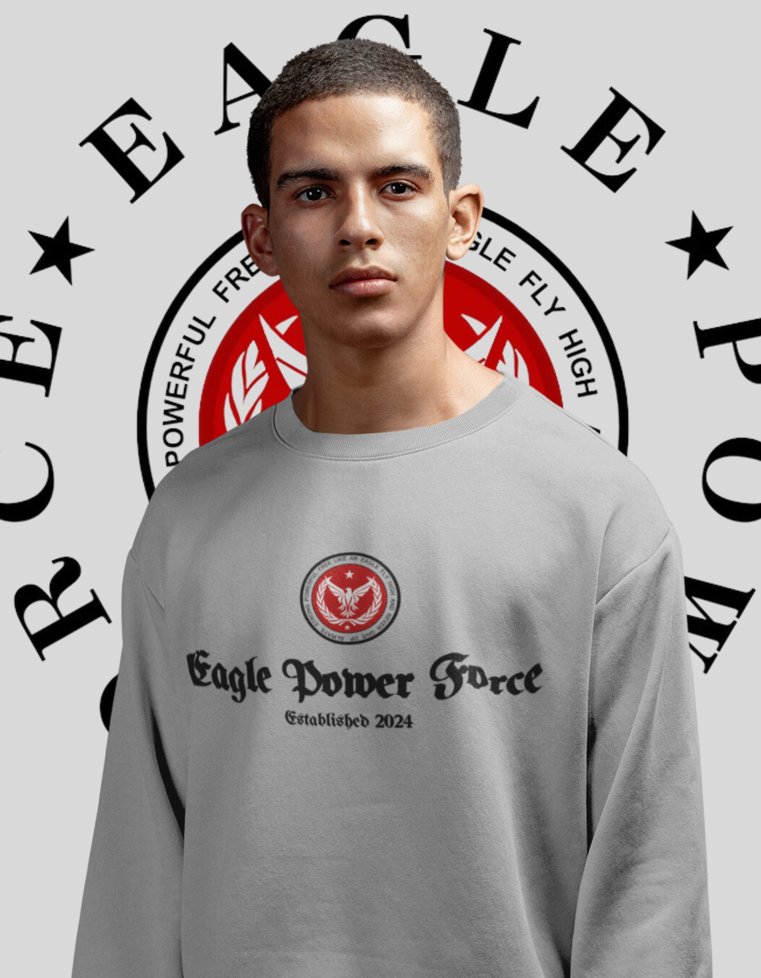 Eagle Power Force Youth Crewneck Sweatshirt Gray front logo