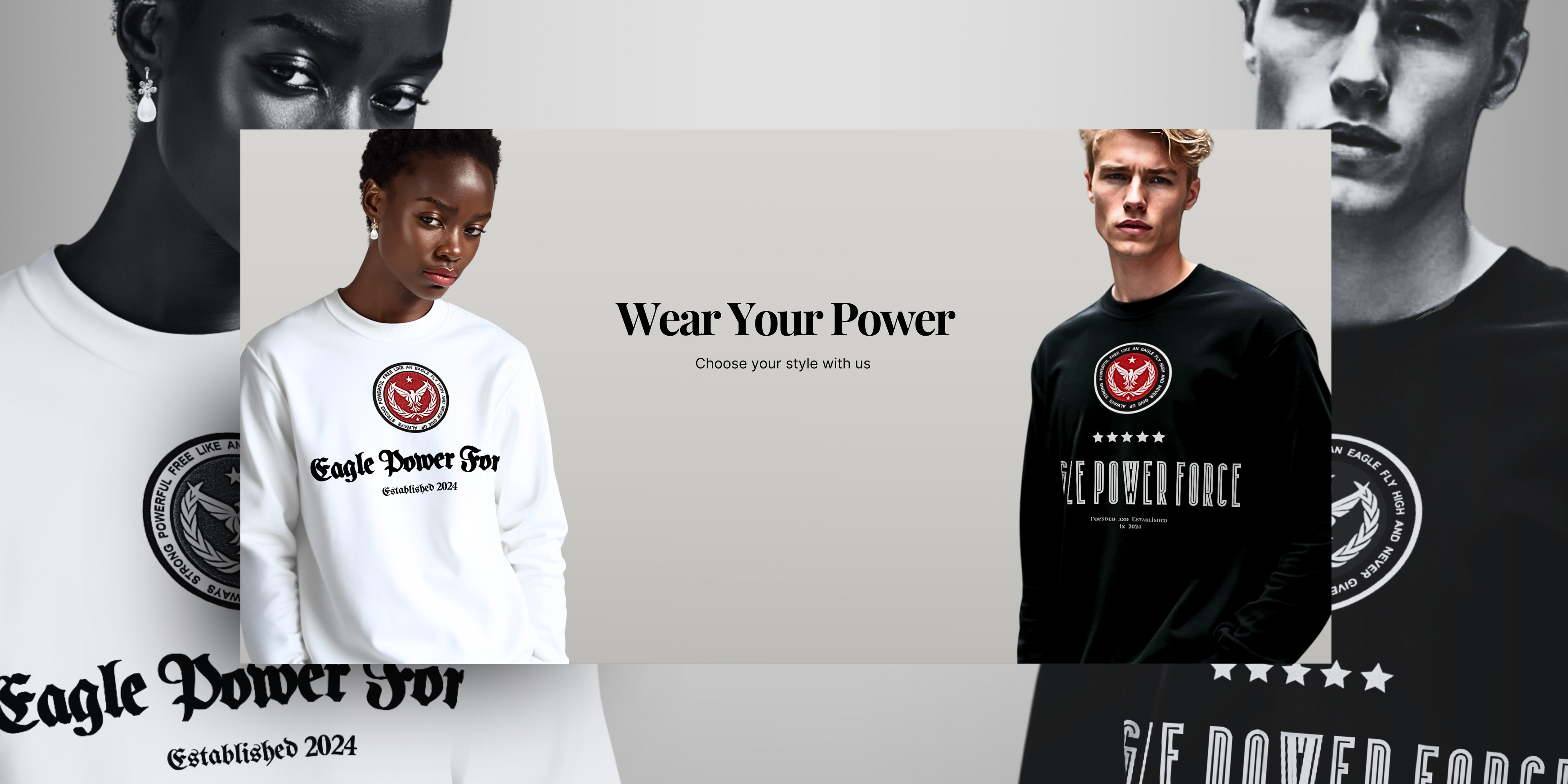 Girl wearing a gray sweatshirt with 'Eagle Power Force' slider_item_rVx6w6