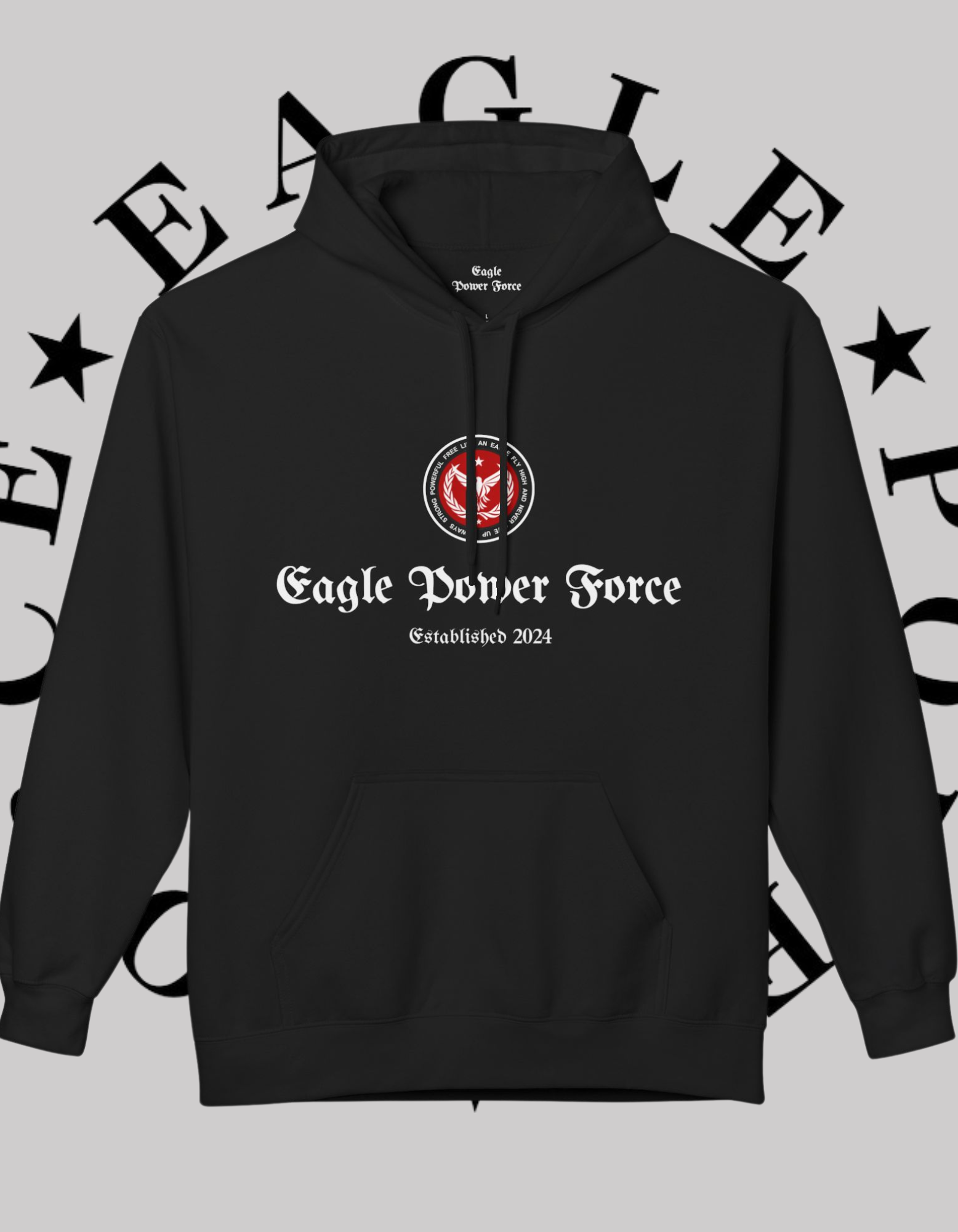 Eagle Power Force Woman Hoodie black Midweight Softstyle Fleece front logo