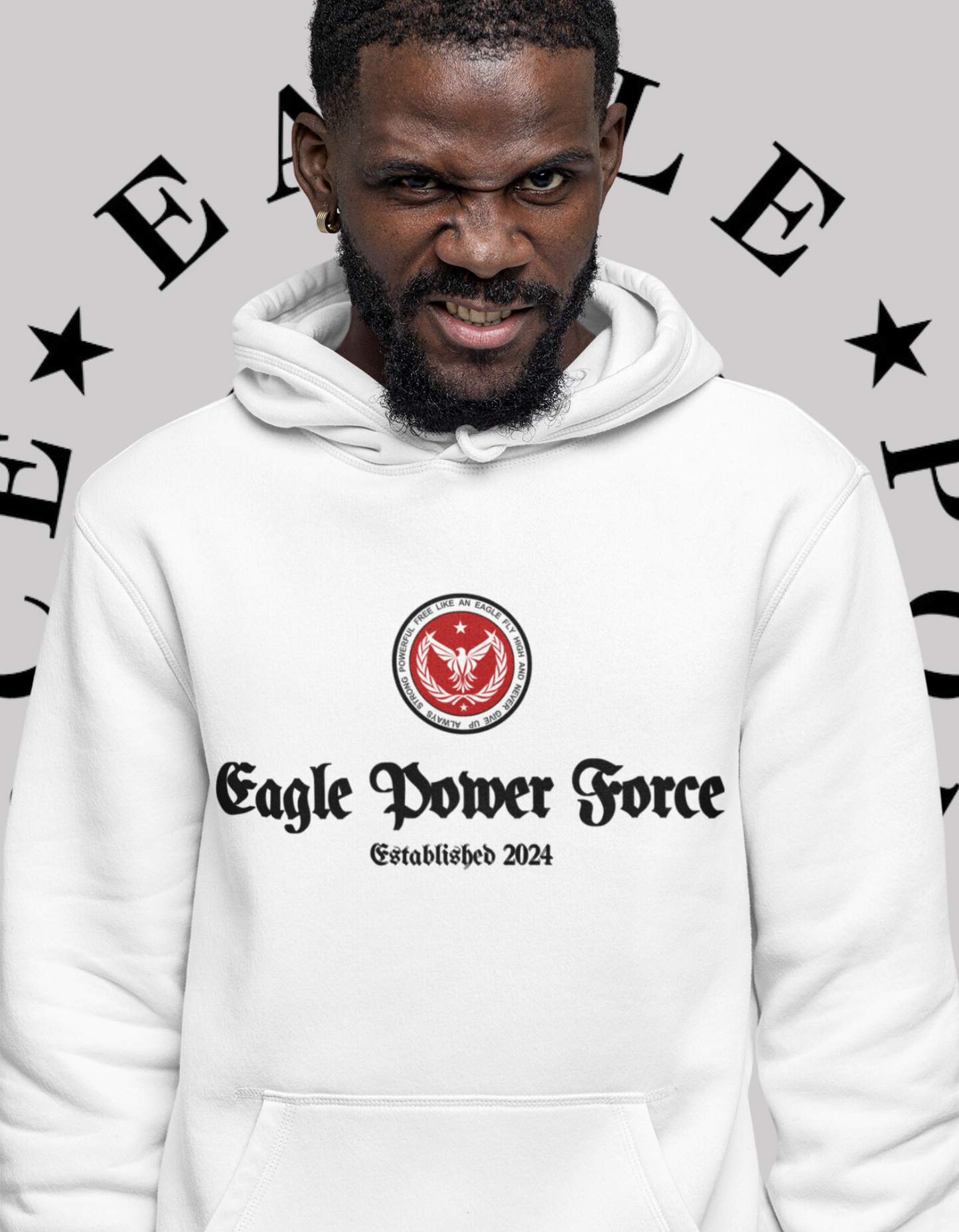 Eagle Power Man Hoodie white Softstyle Fleece