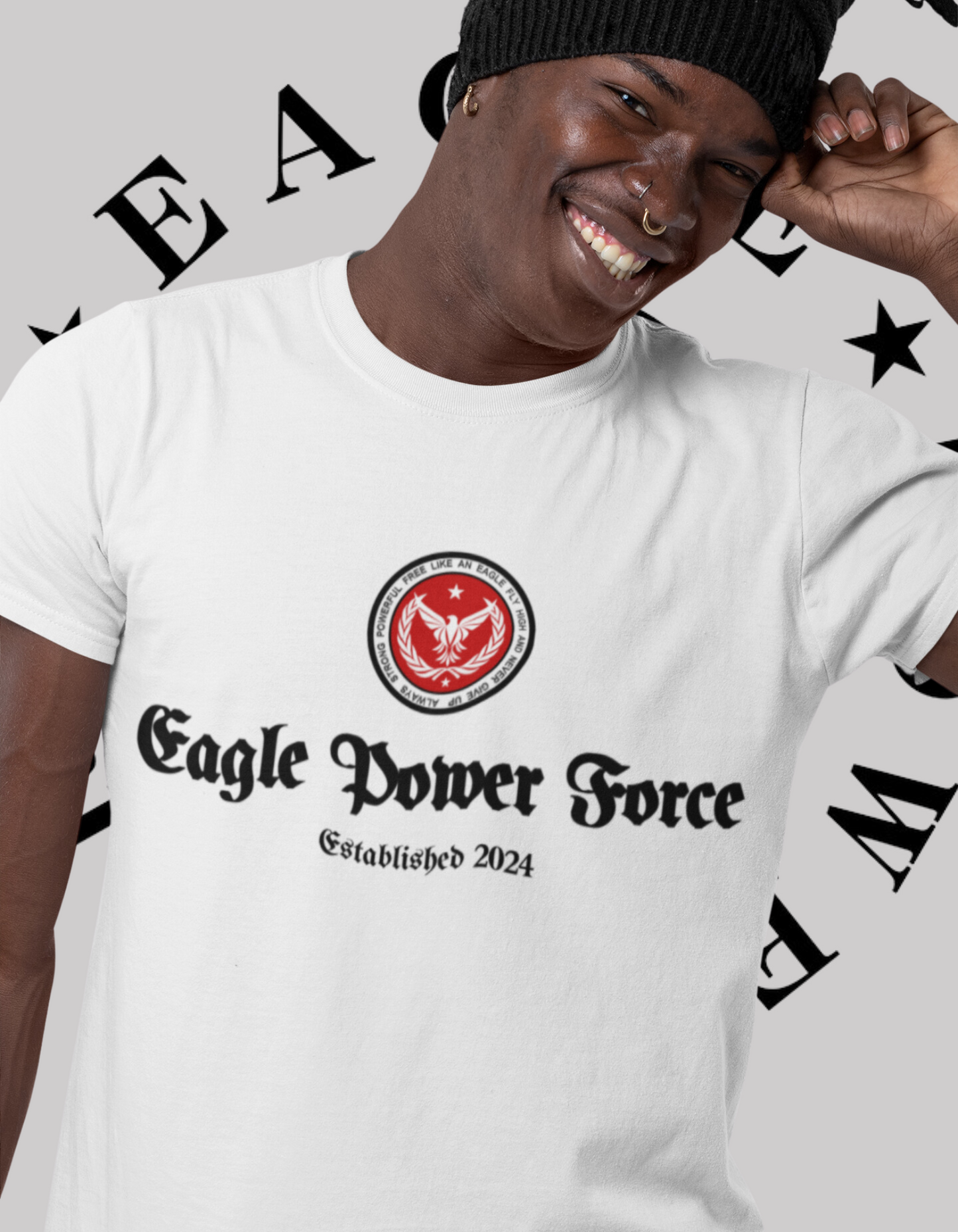 Eagle Power Force Man T Shirt white front logo