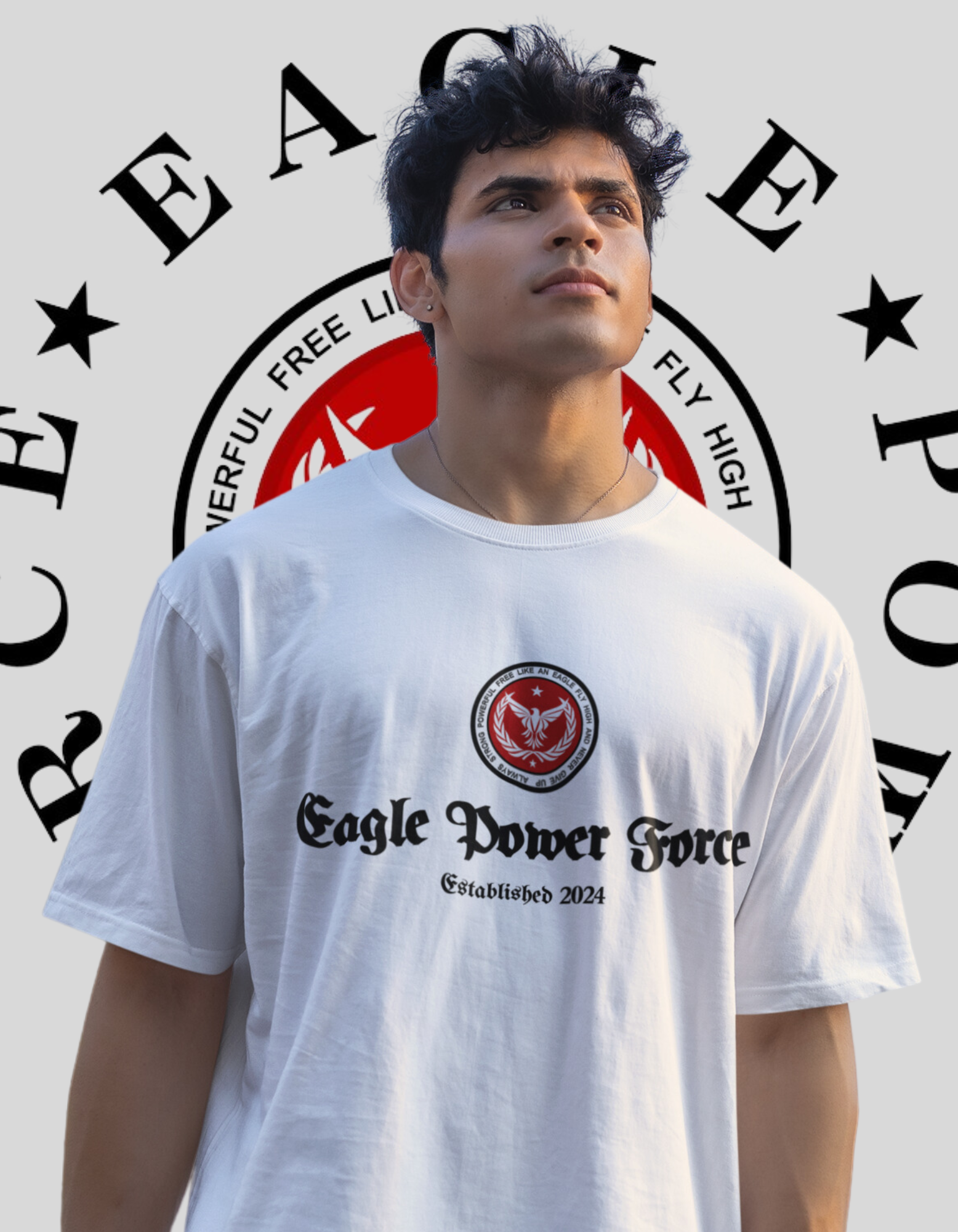 Eagle Power Force Man T Shirt white front logo