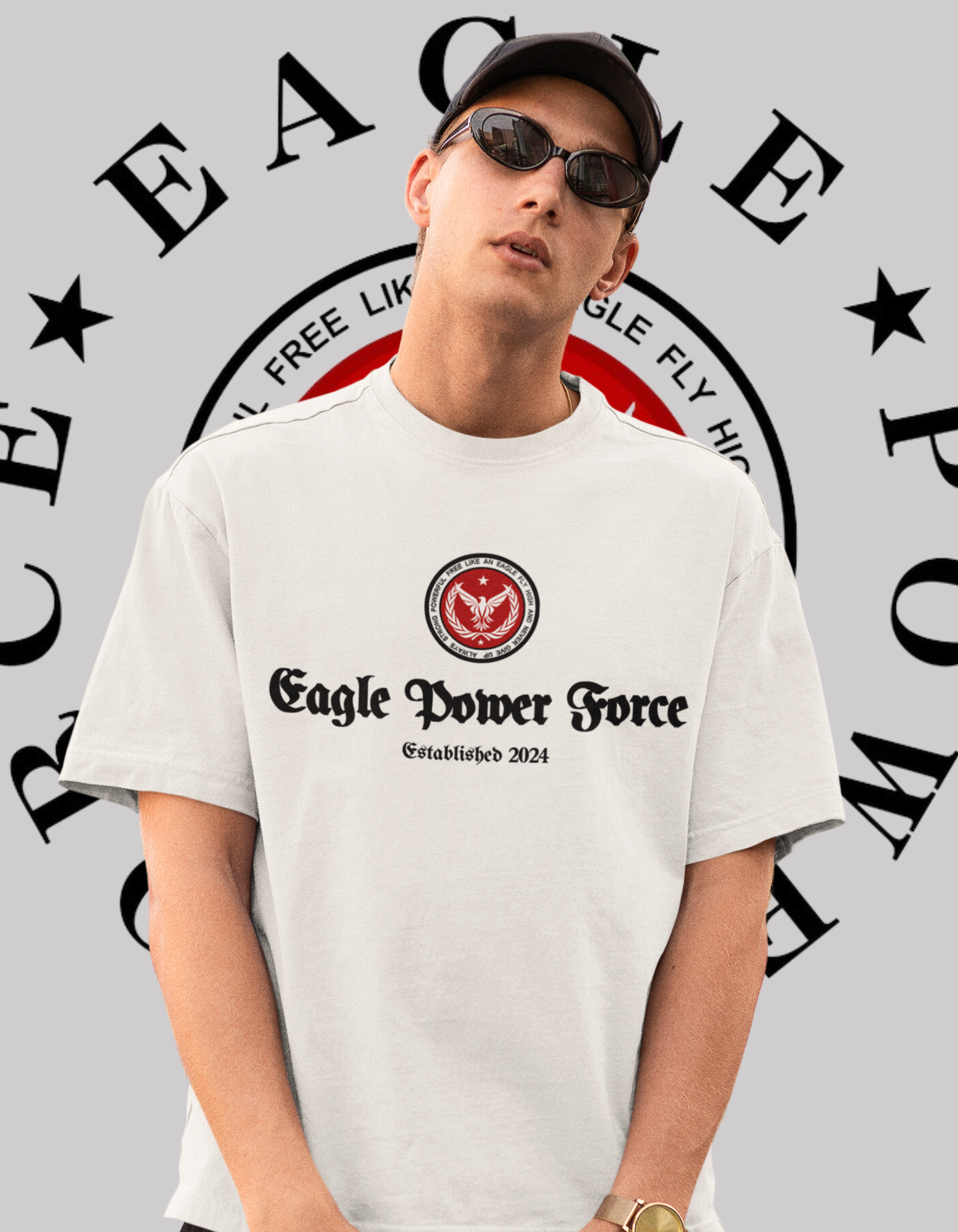 Eagle Power Force Man T Shirt white front logo