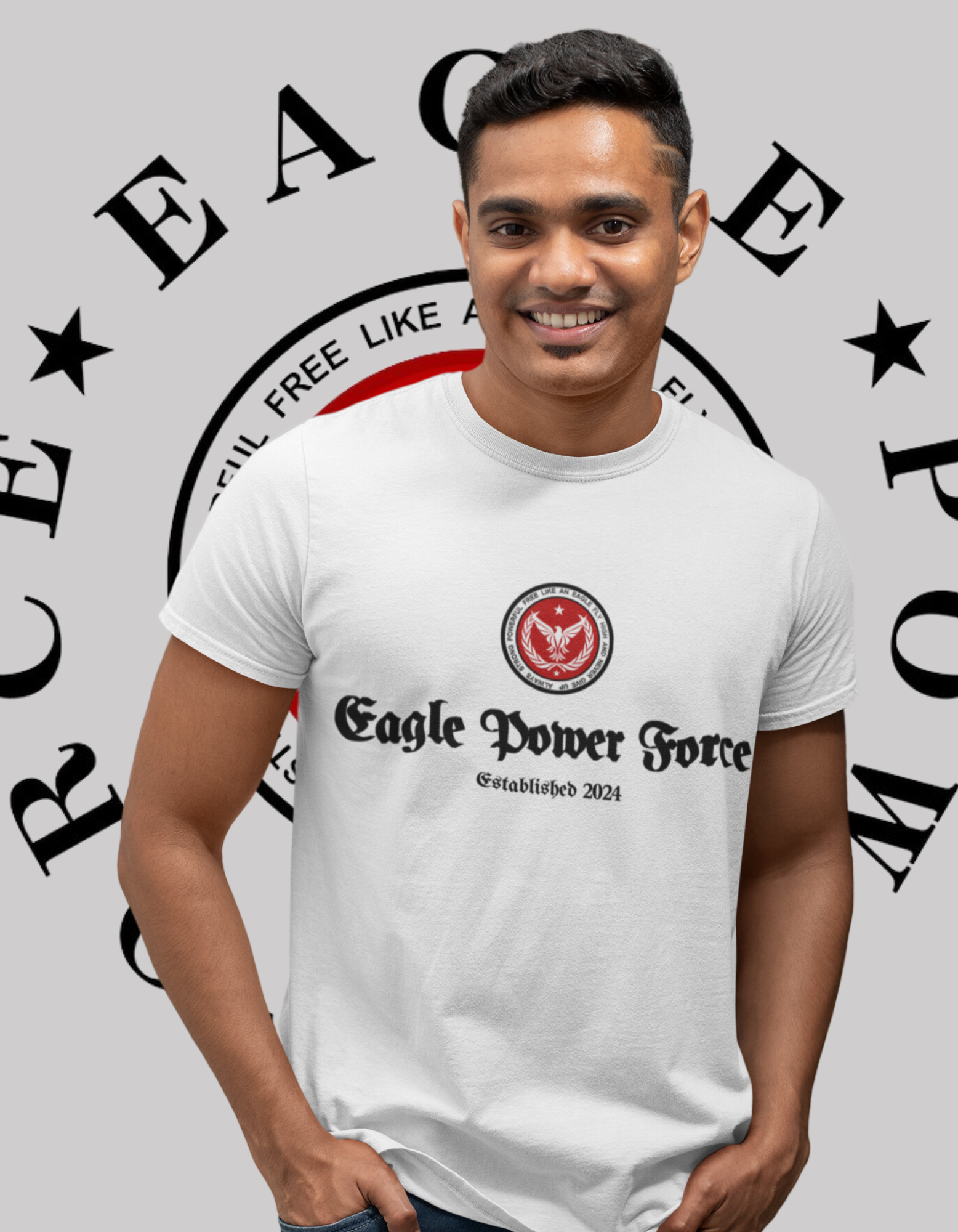 Eagle Power Force Man T Shirt white front logo