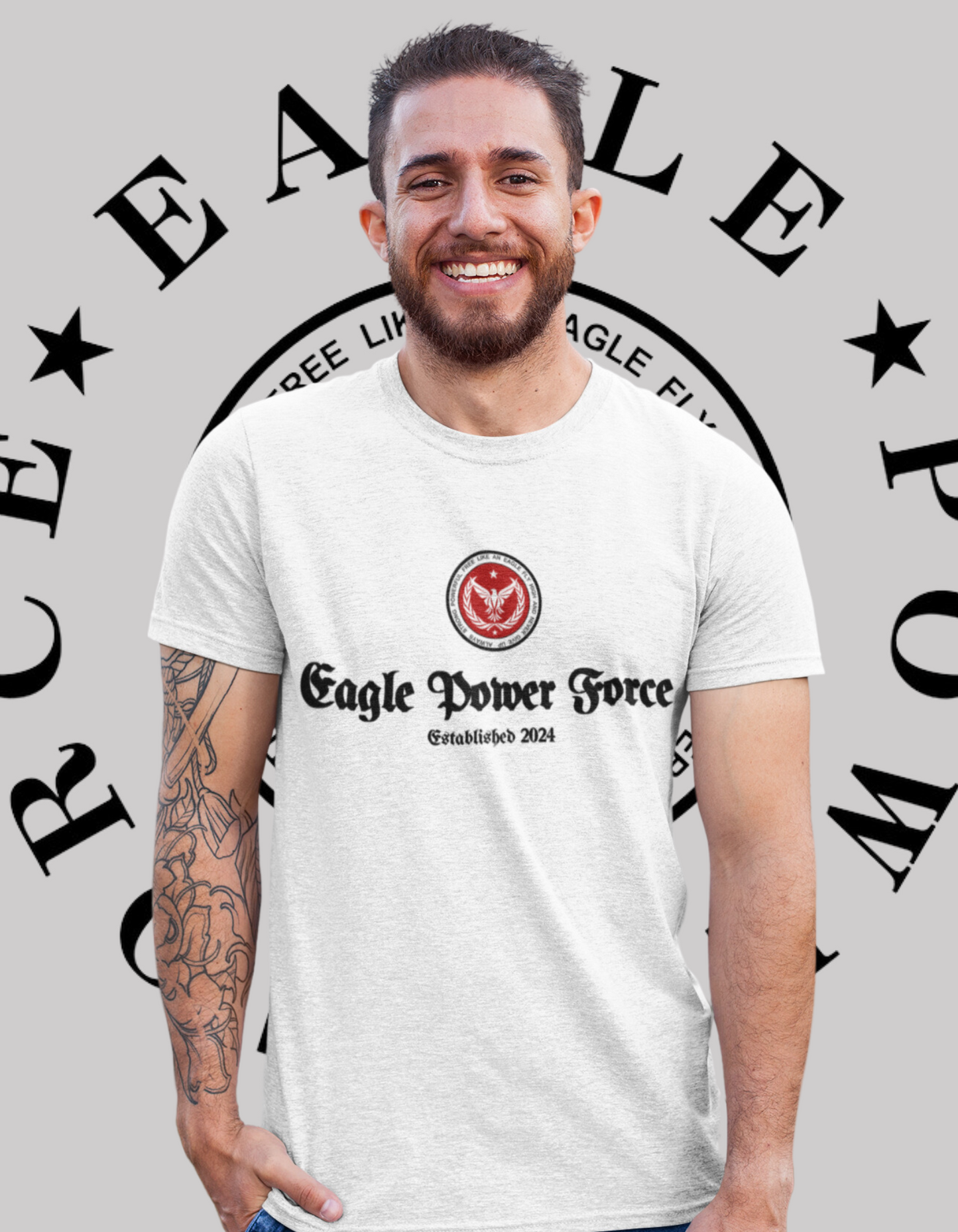 Eagle Power Force Man T Shirt white front logo