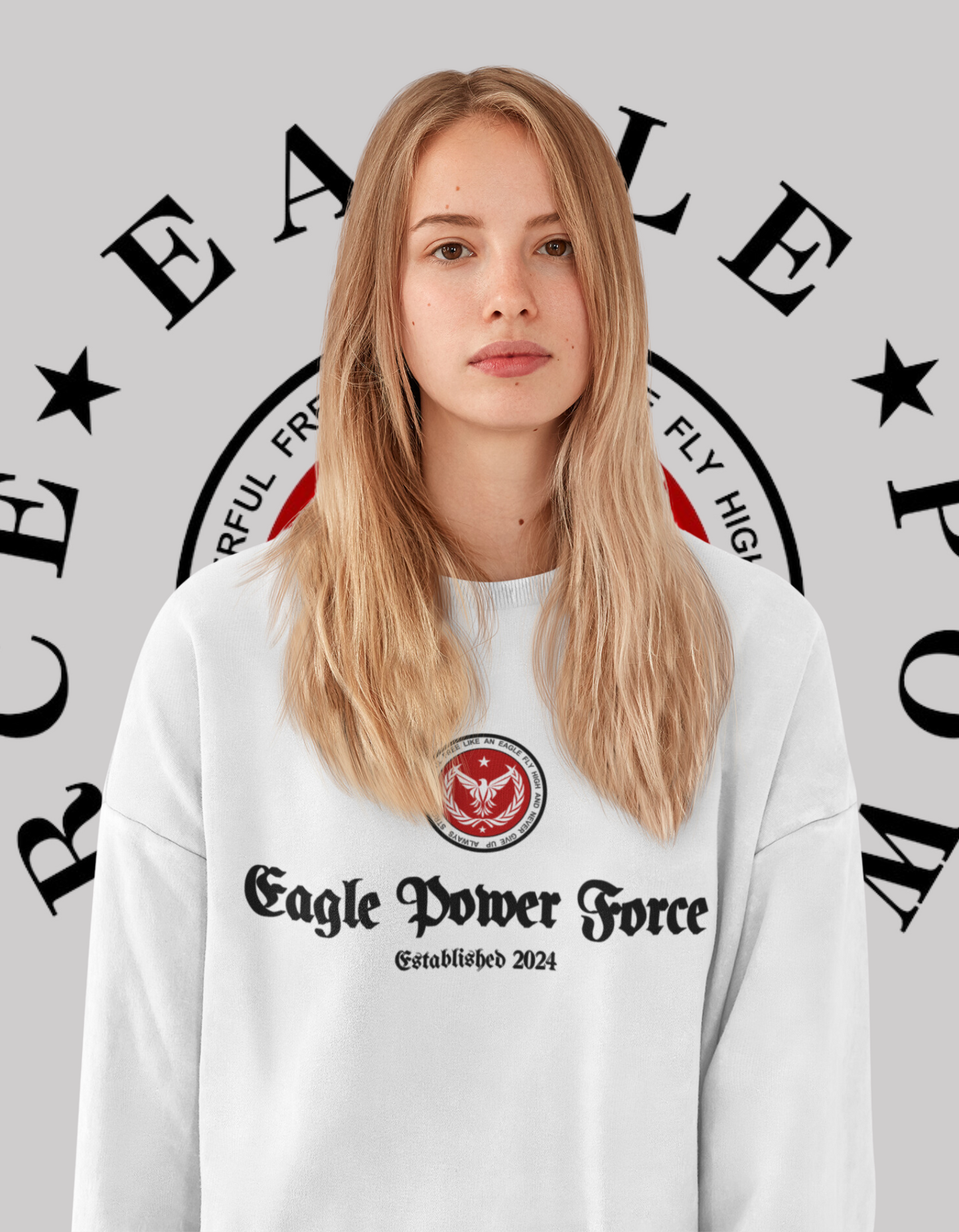 Eagle Power Force Woman Heavy Blend™ Crewneck Sweatshirt front logo