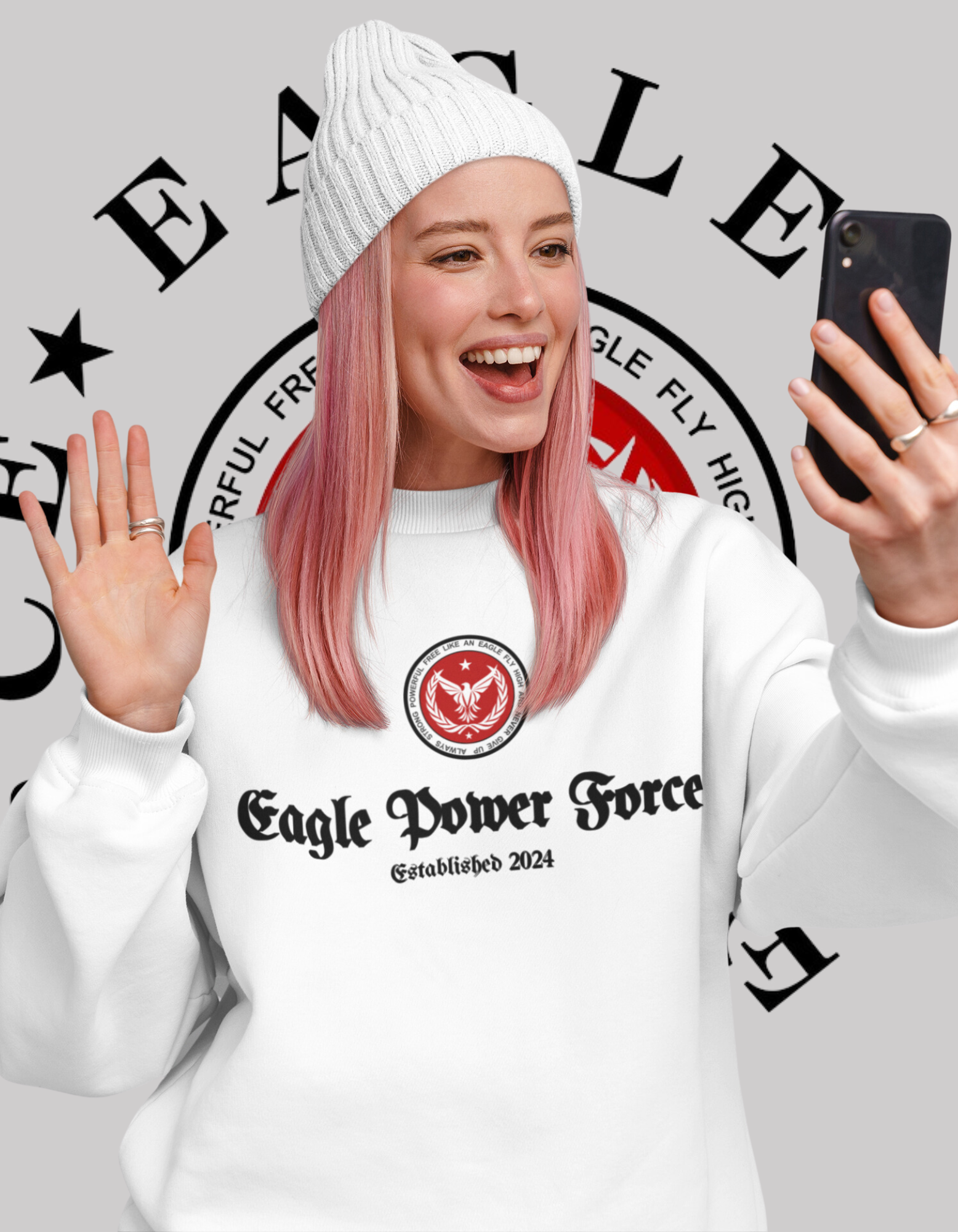 Eagle Power Force Woman Heavy Blend™ Crewneck Sweatshirt front logo