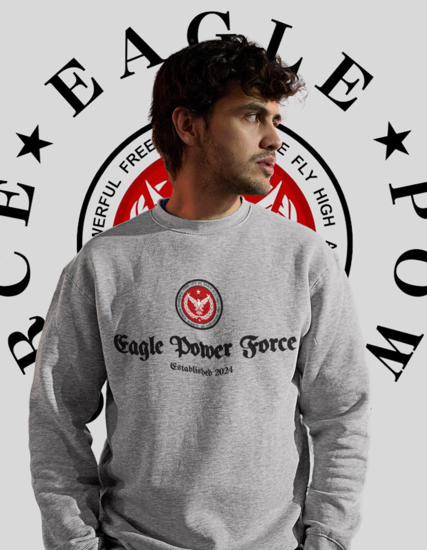 Eagle Power Force Youth Crewneck Sweatshirt Gray front logo