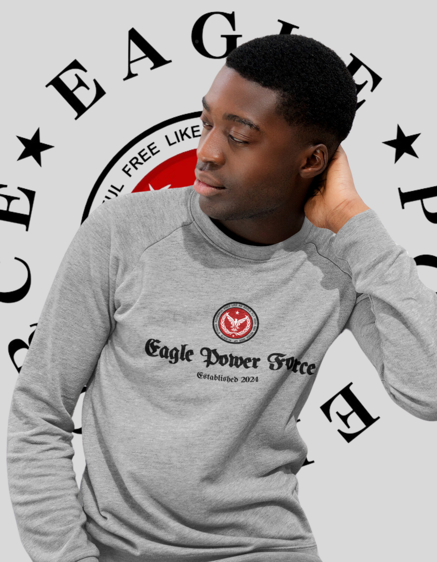 Eagle Power Force Youth Crewneck Sweatshirt Gray front logo