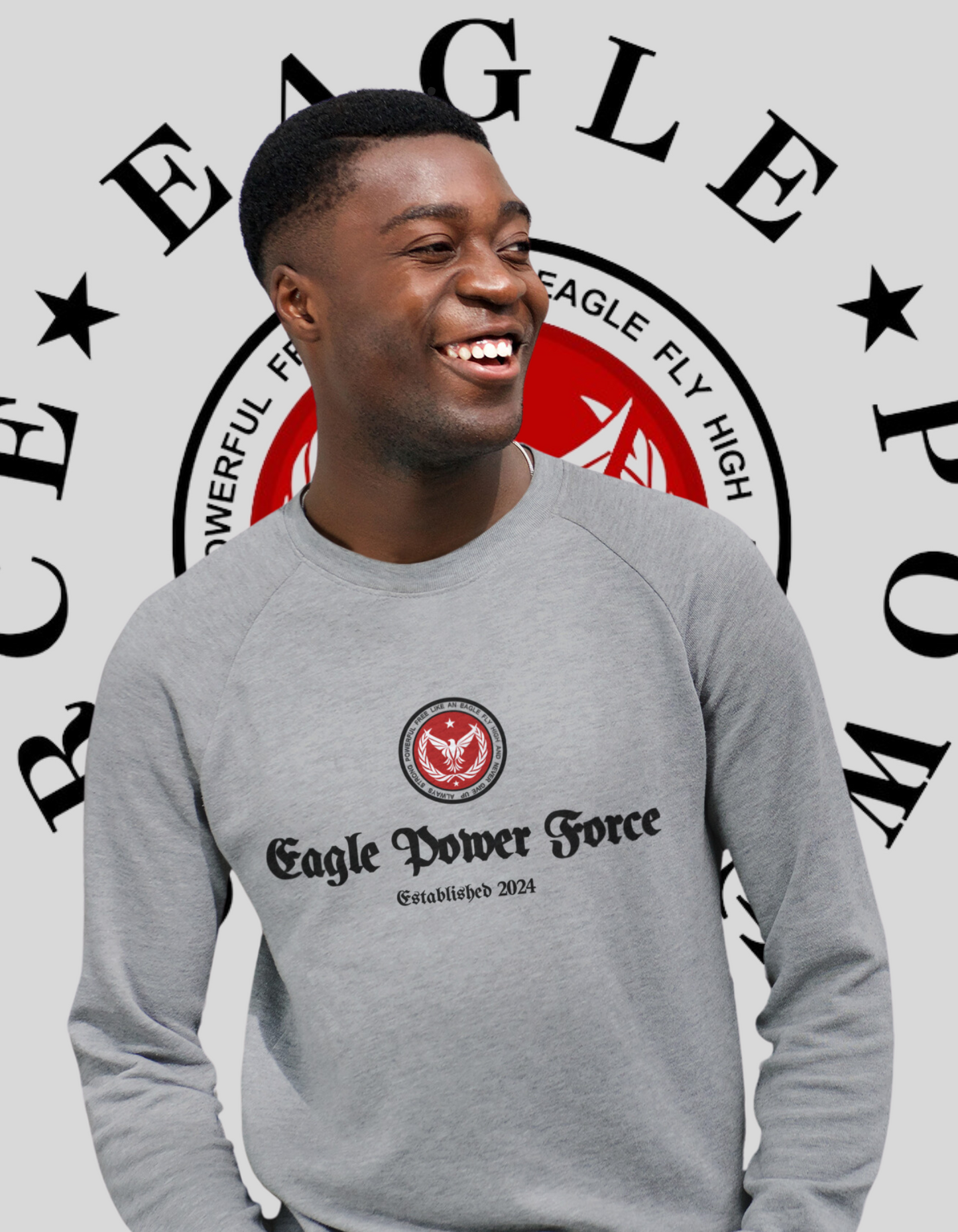 Eagle Power Force Youth Crewneck Sweatshirt Gray front logo