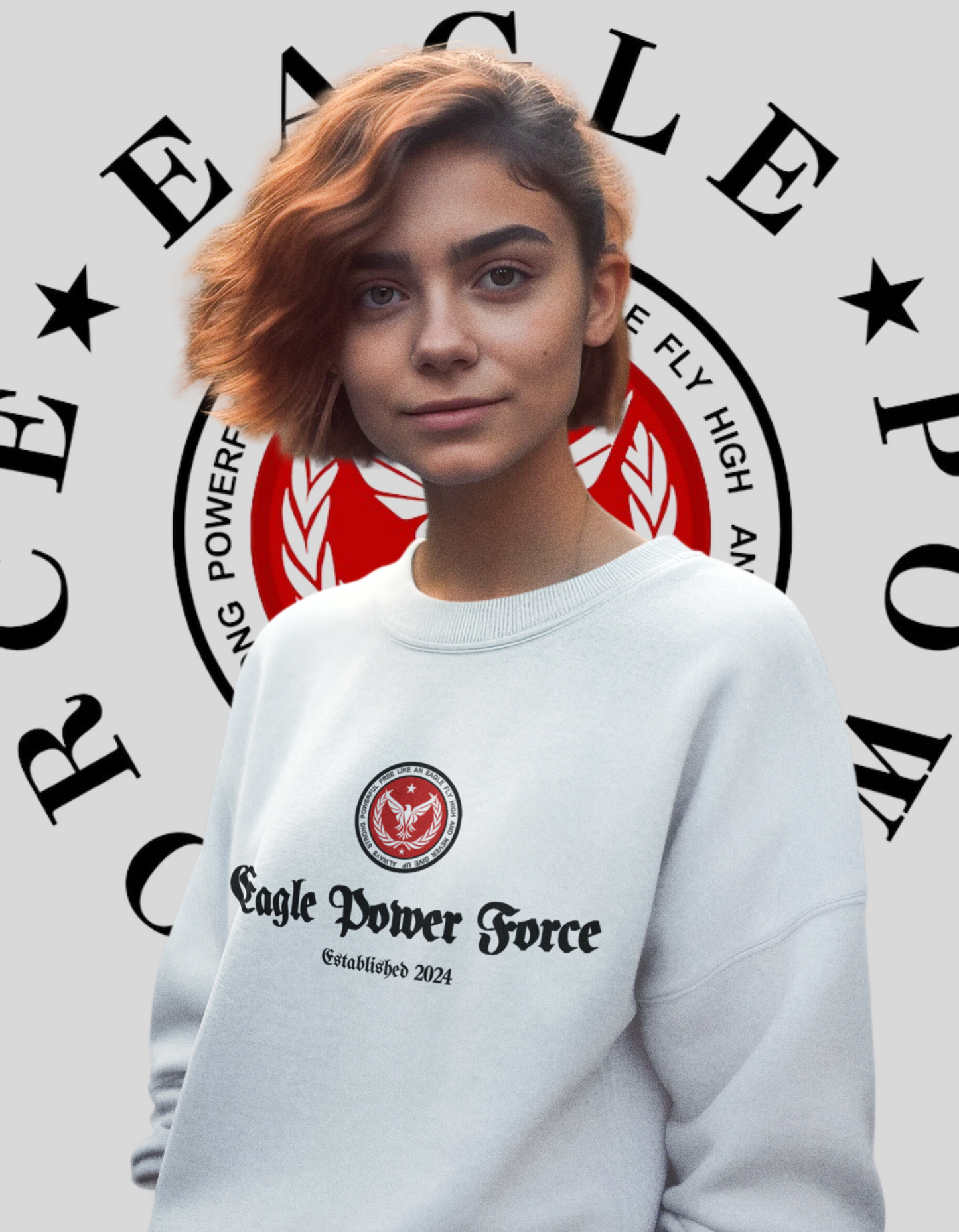 Eagle Power Force Youth Crewneck Sweatshirt White front logo