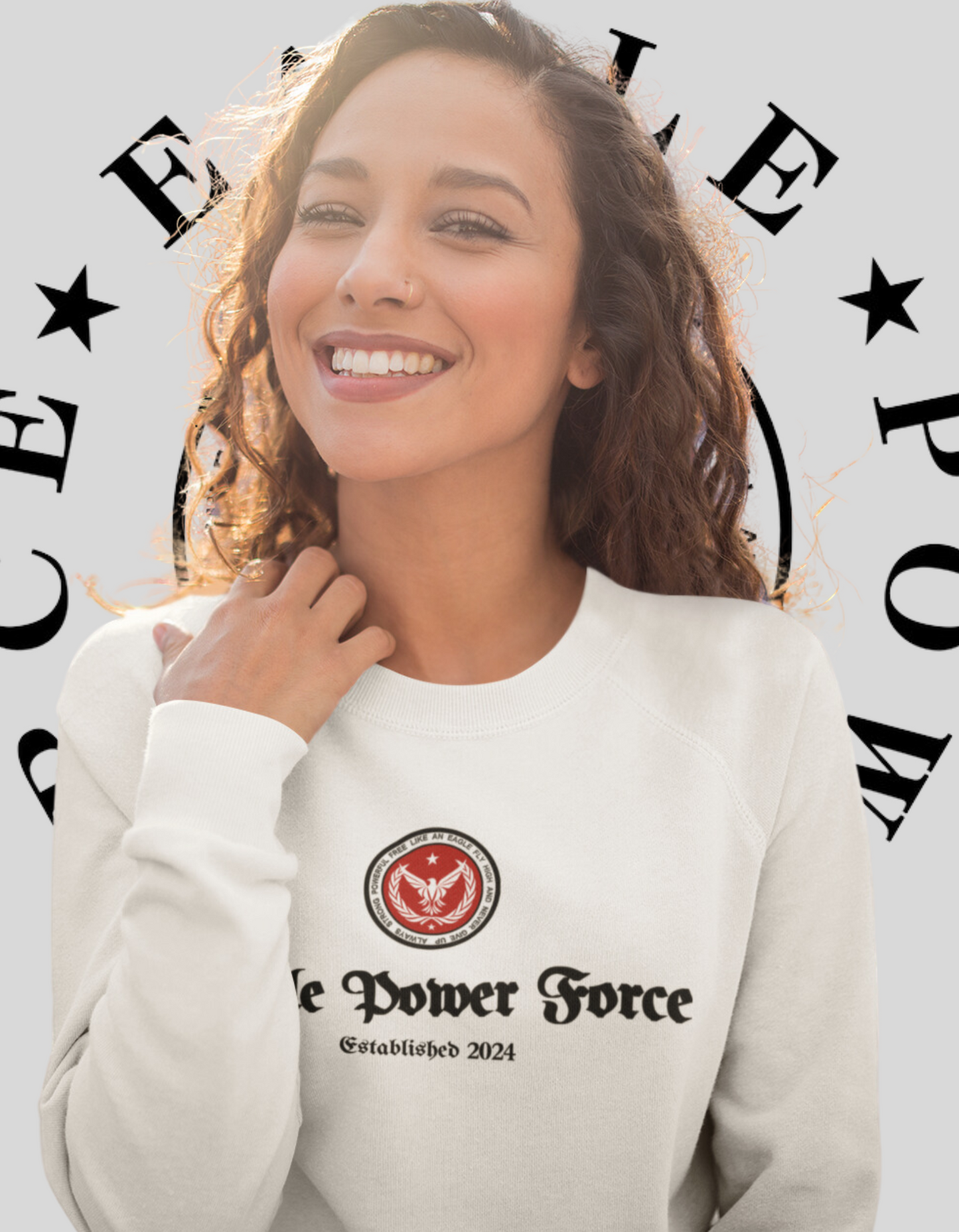 Eagle Power Force Youth Crewneck Sweatshirt White front logo