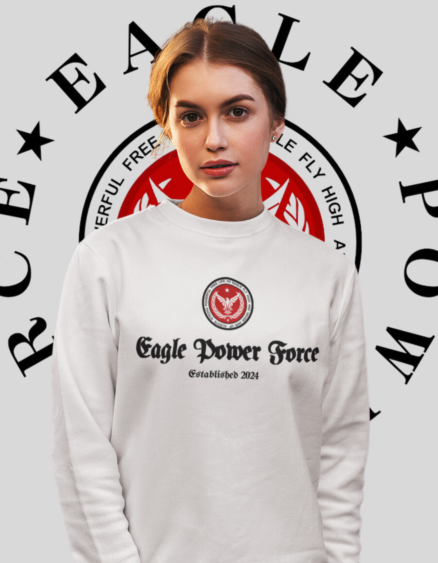 Eagle Power Force Youth Crewneck Sweatshirt White front logo