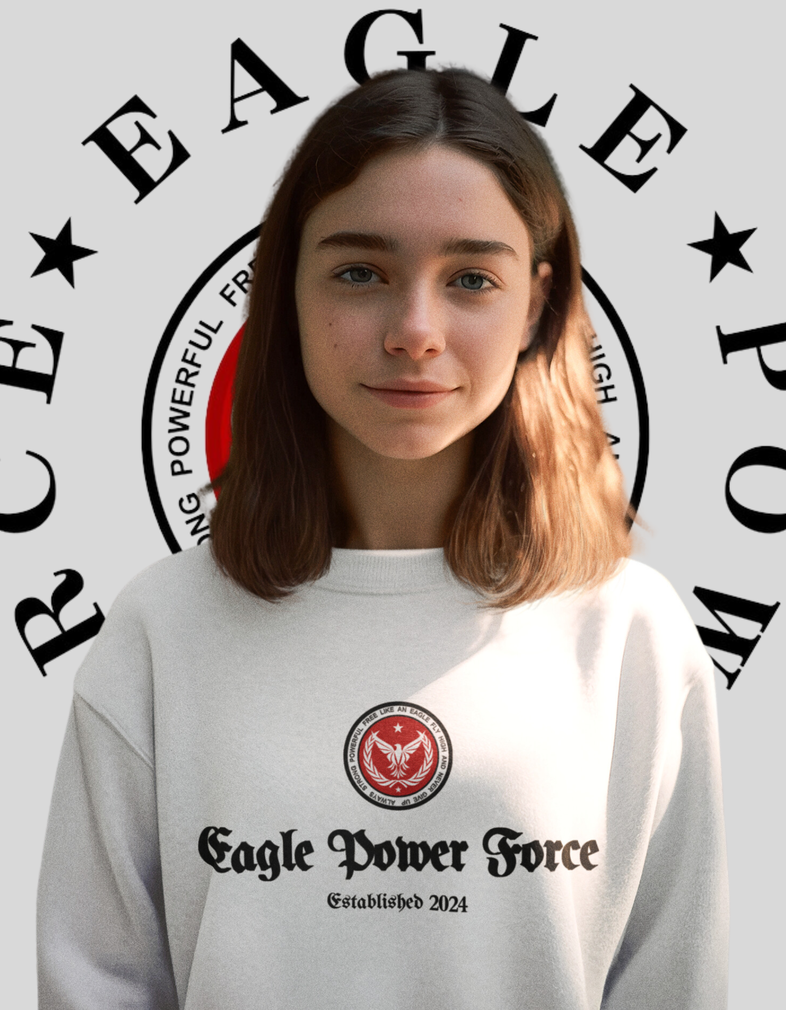 Eagle Power Force Youth Crewneck Sweatshirt White front logo