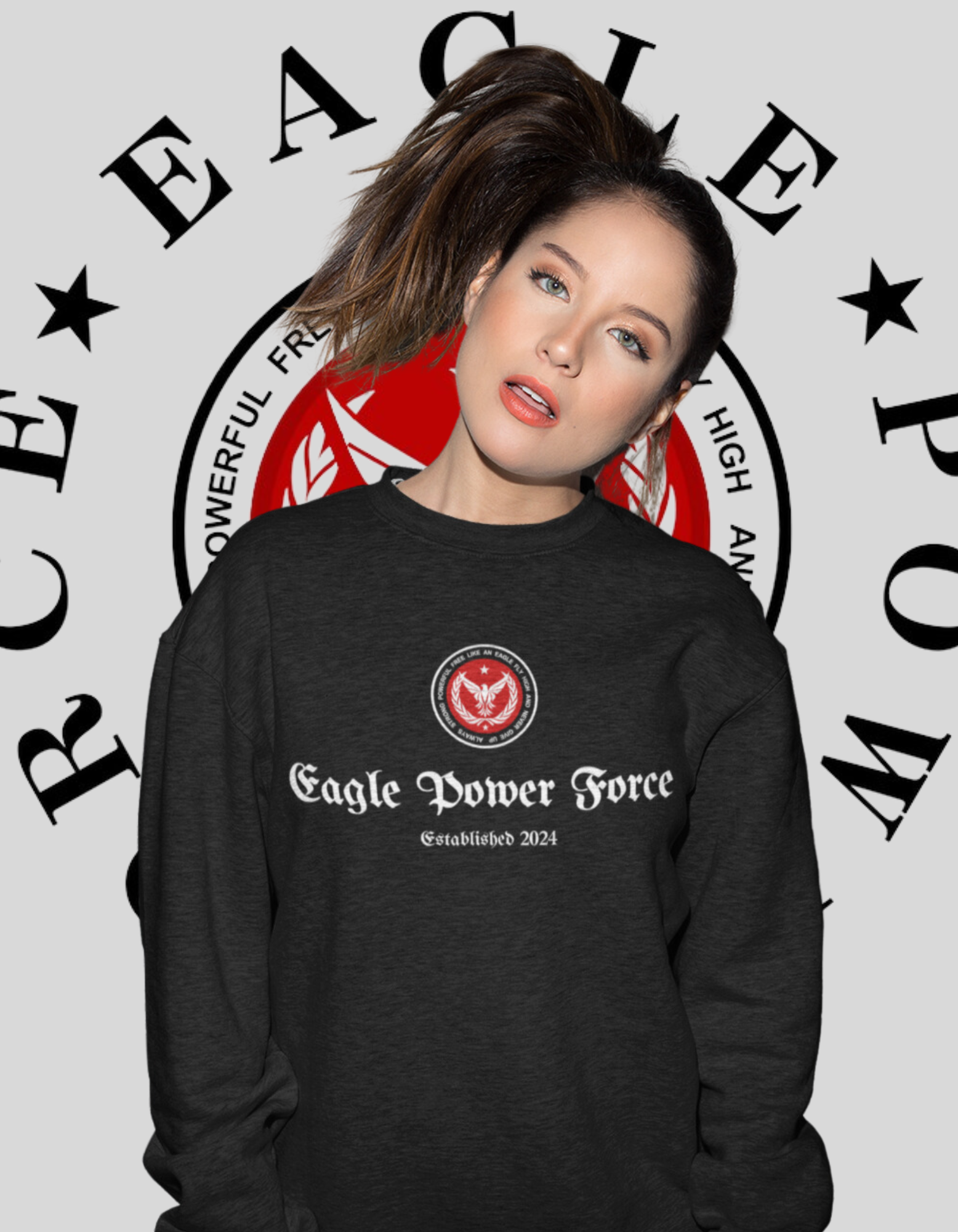 Eagle Power Force Youth Crewneck Sweatshirt black front logo