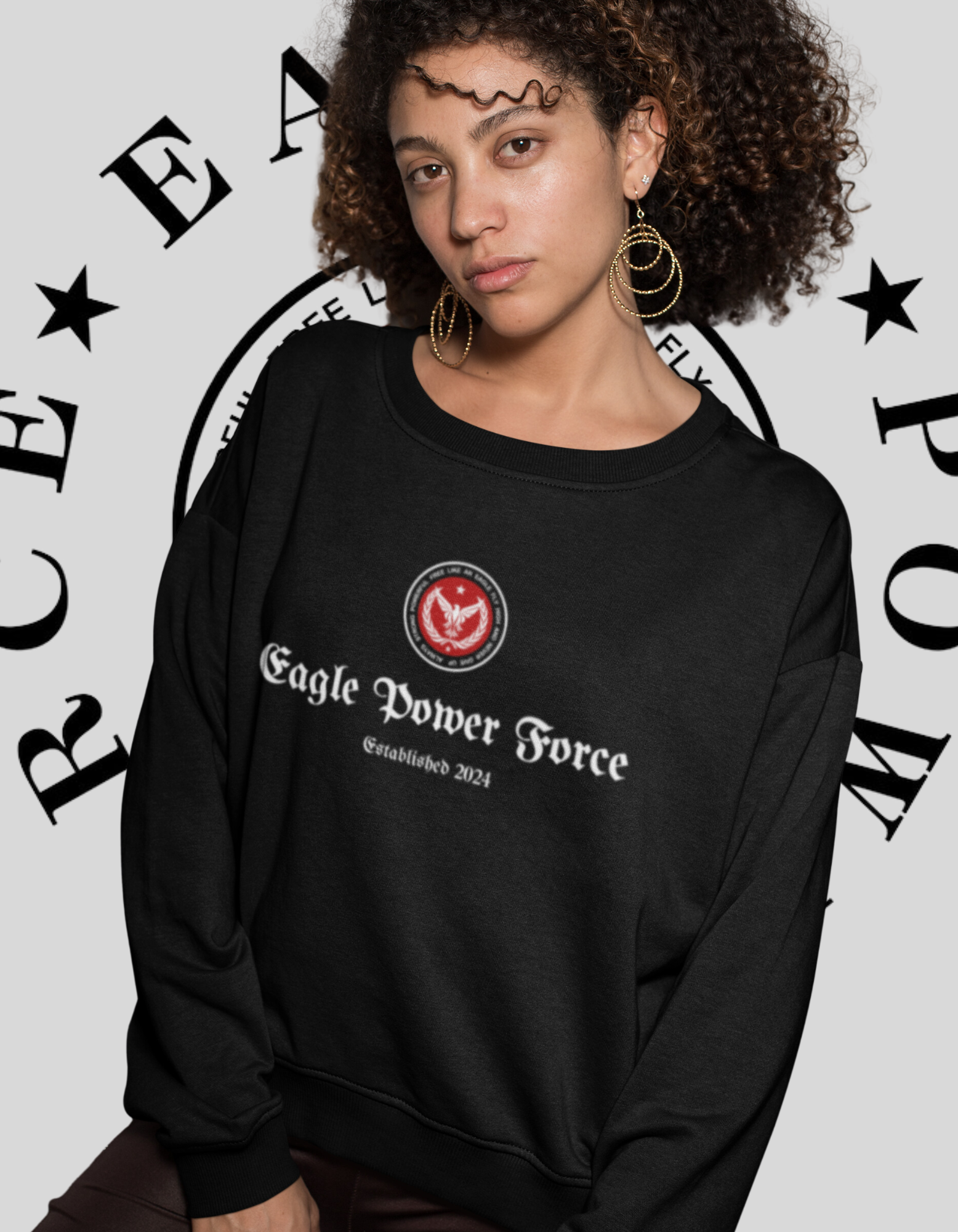 Eagle Power Force Youth Crewneck Sweatshirt black front logo