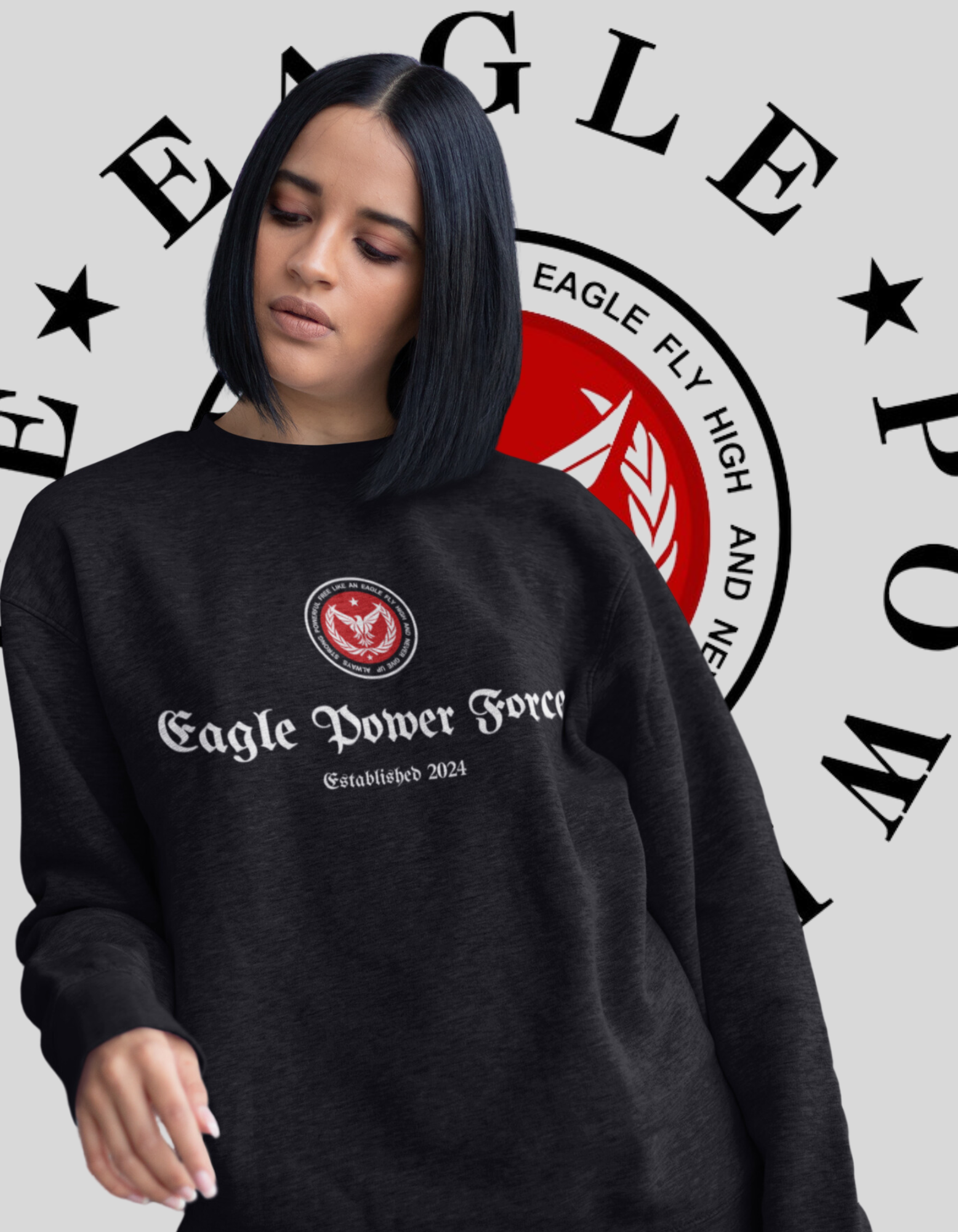 Eagle Power Force Youth Crewneck Sweatshirt black front logo