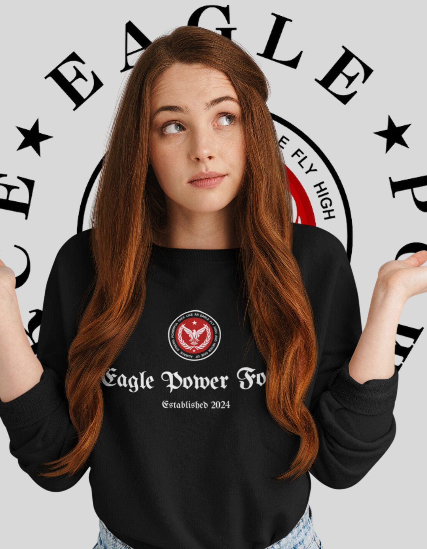 Eagle Power Force Youth Crewneck Sweatshirt black front logo