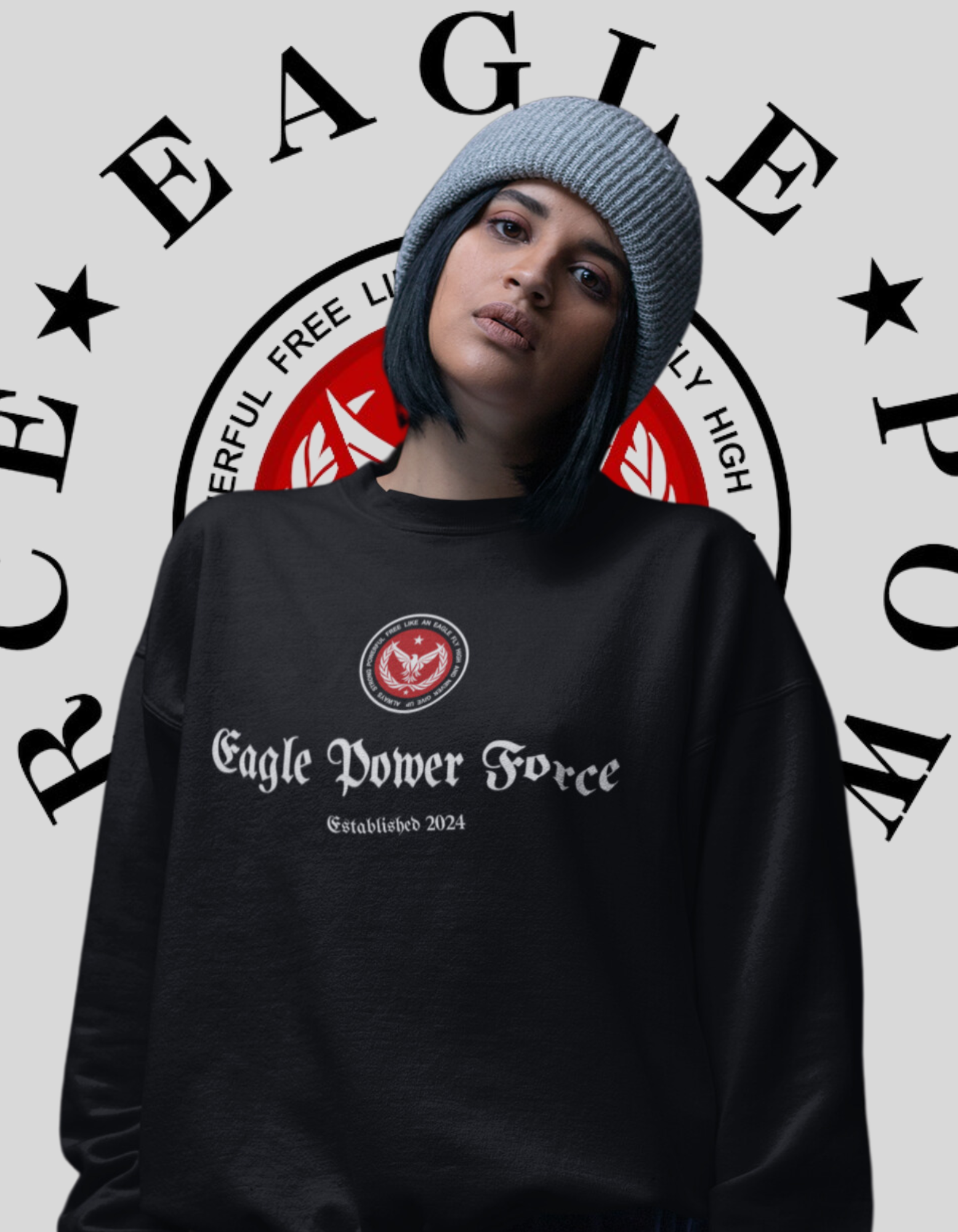 Eagle Power Force Youth Crewneck Sweatshirt black front logo