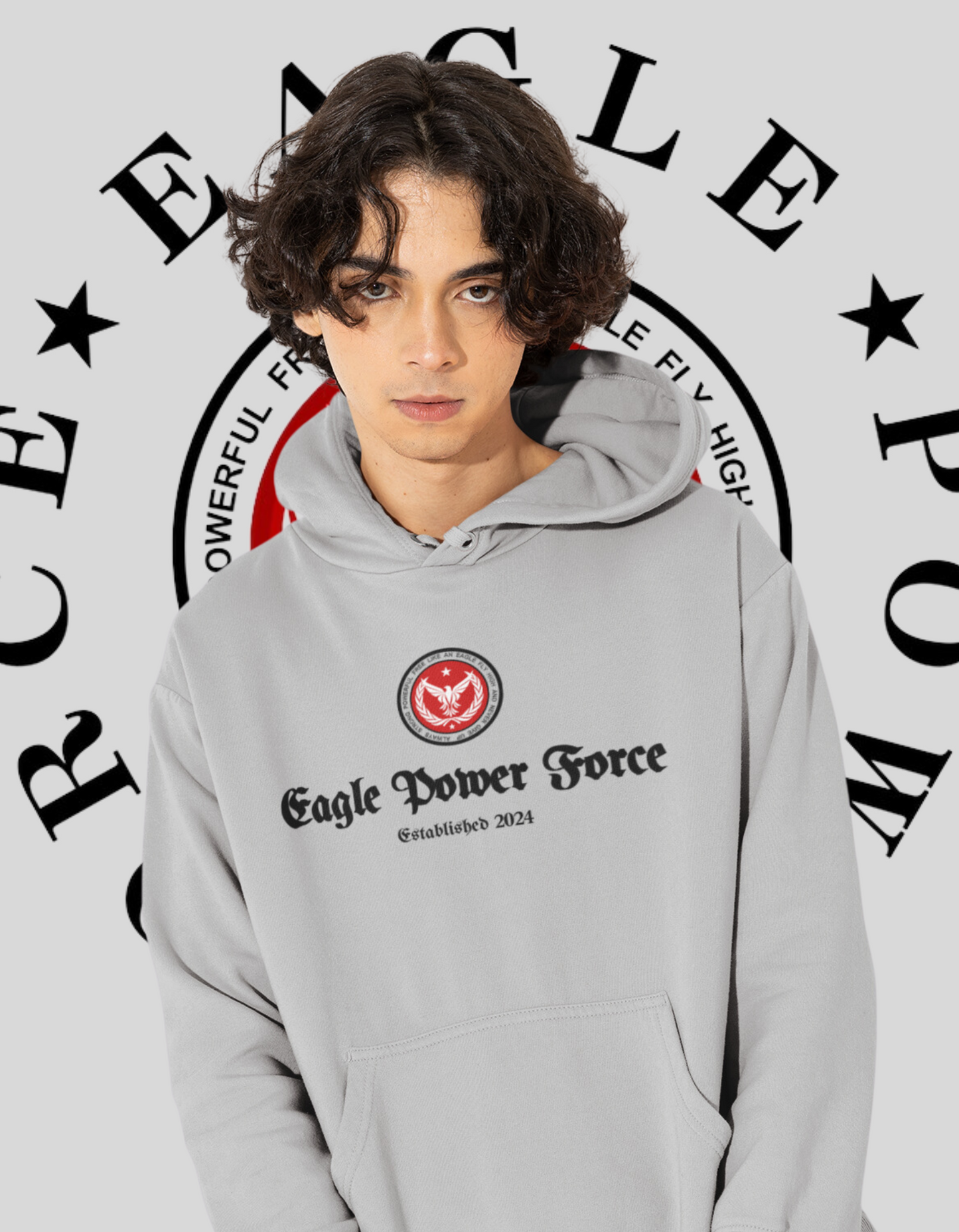 Eagle Power Force Youth Heavy Blend Hooded Gray front logo