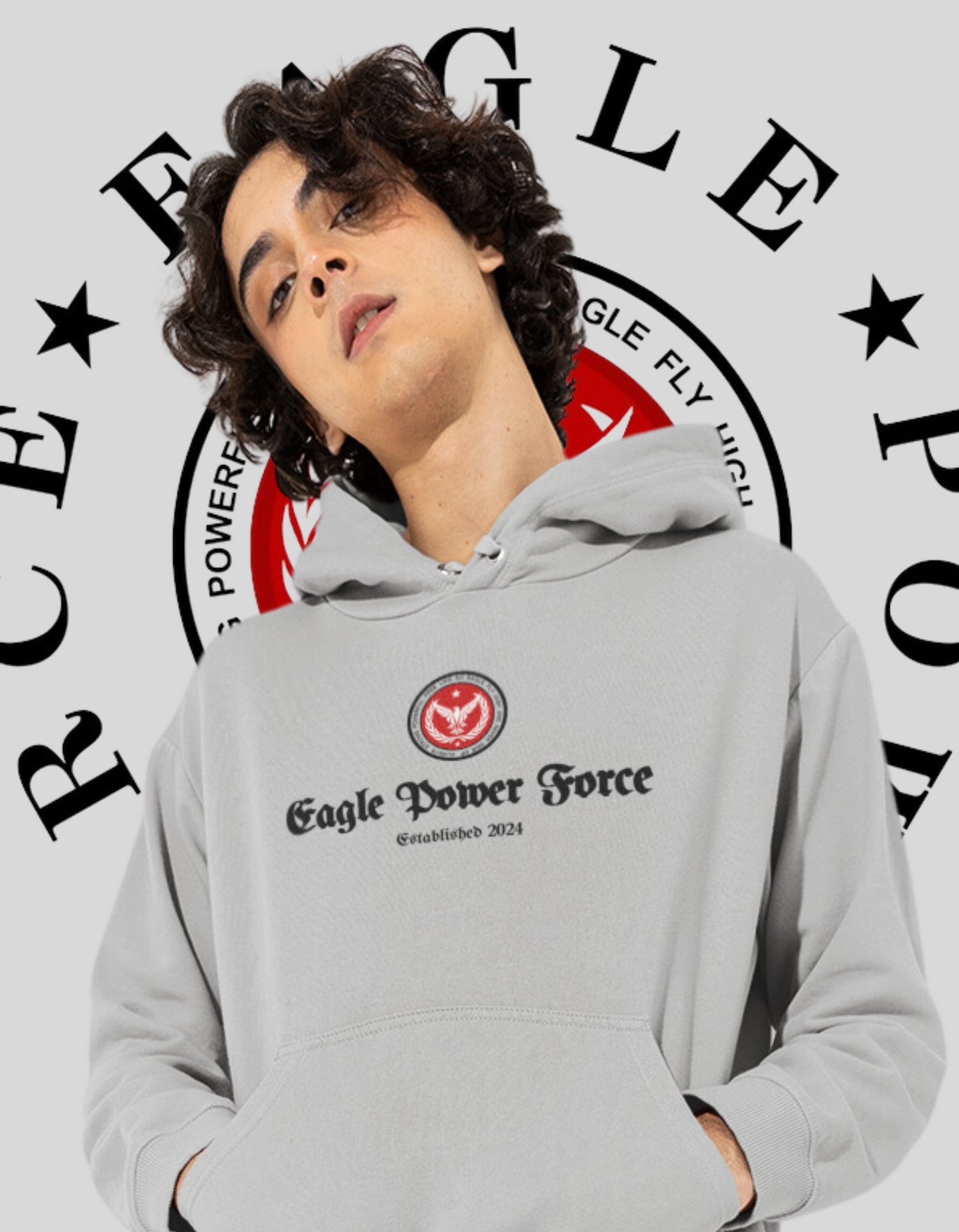 Eagle Power Force Youth Heavy Blend Hooded Gray front logo