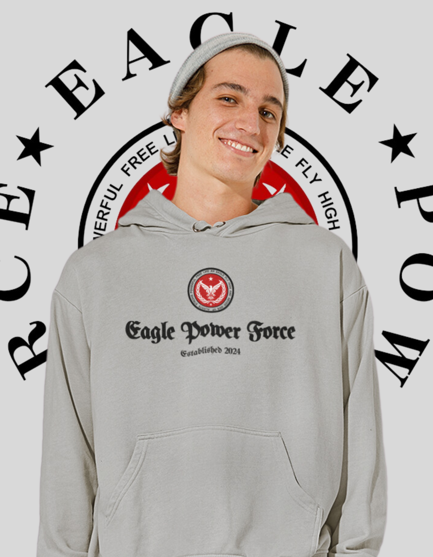 Eagle Power Force Youth Heavy Blend Hooded Gray front logo