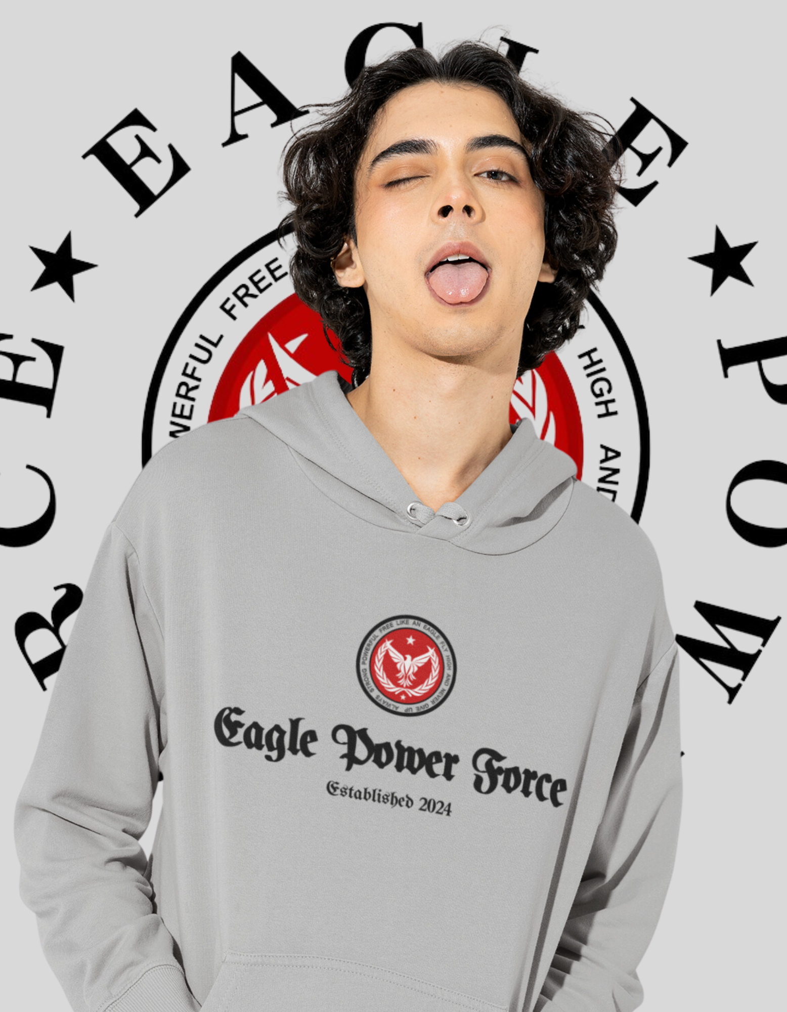 Eagle Power Force Youth Heavy Blend Hooded Gray front logo