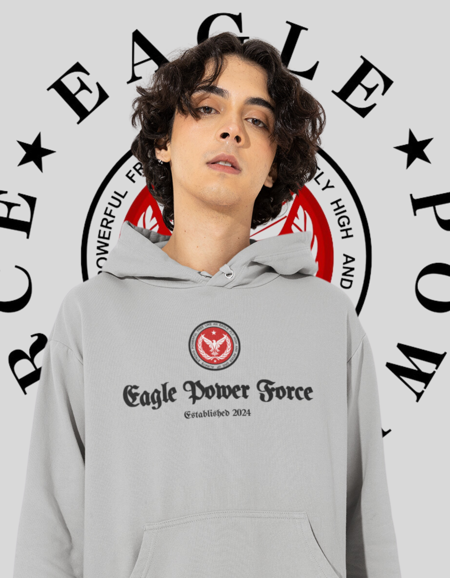 Eagle Power Force Youth Heavy Blend Hooded Gray front logo