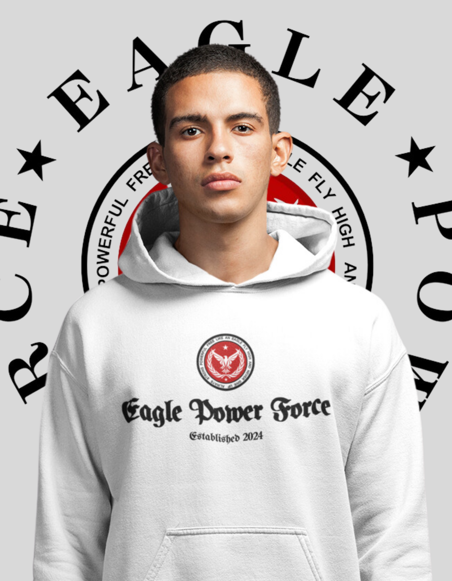 Eagle Power Force Youth Heavy White Blend Hooded front logo