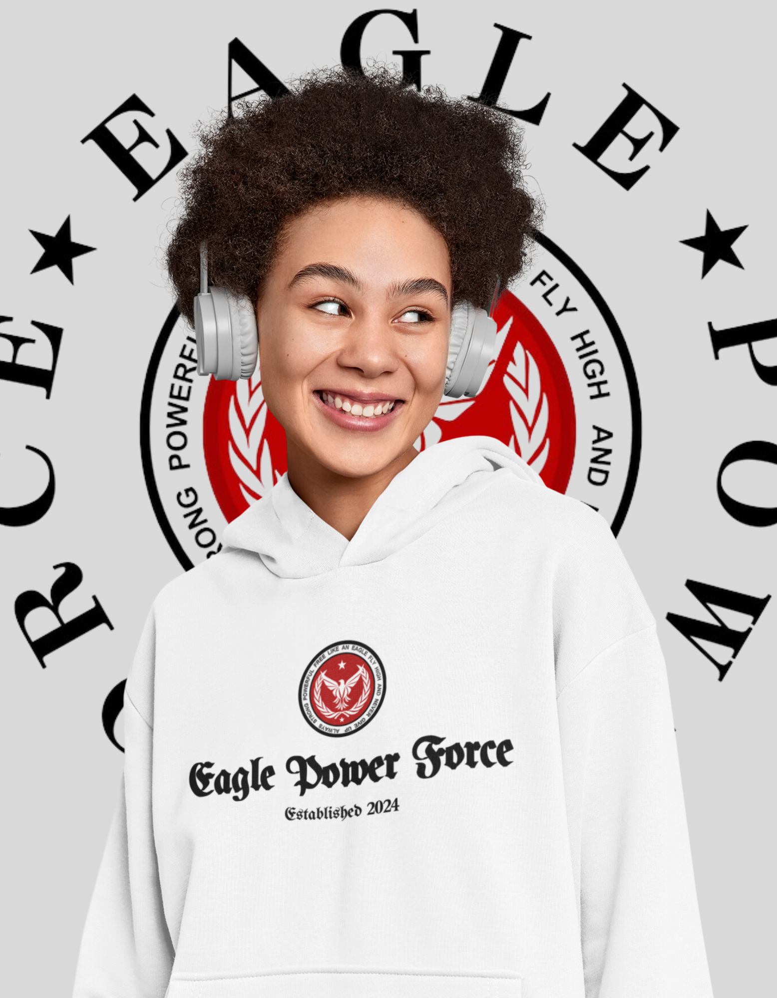 Eagle Power Force Youth, Heavy White Blend Hooded front logo