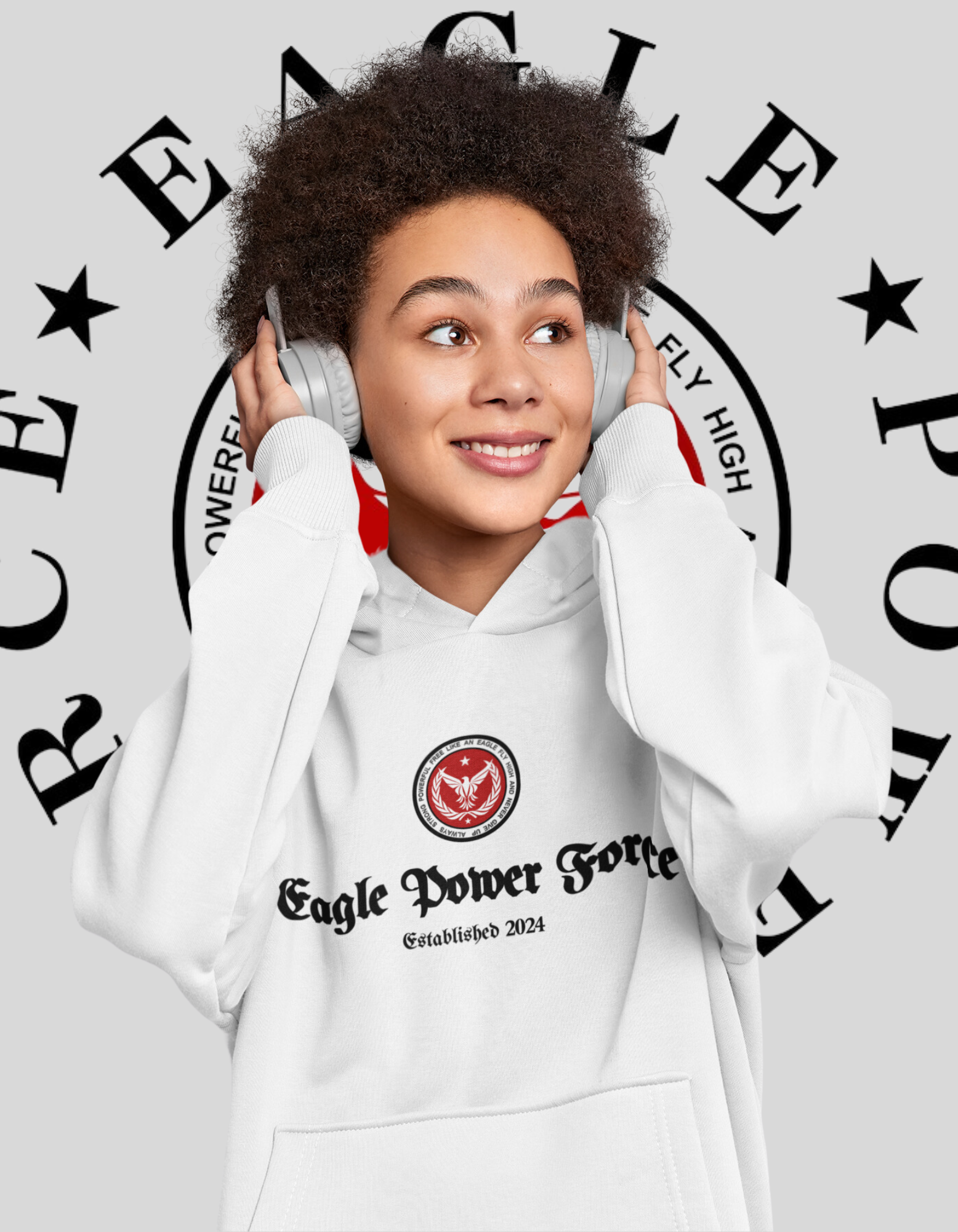 Eagle Power Force Youth, Heavy White Blend Hooded front logo