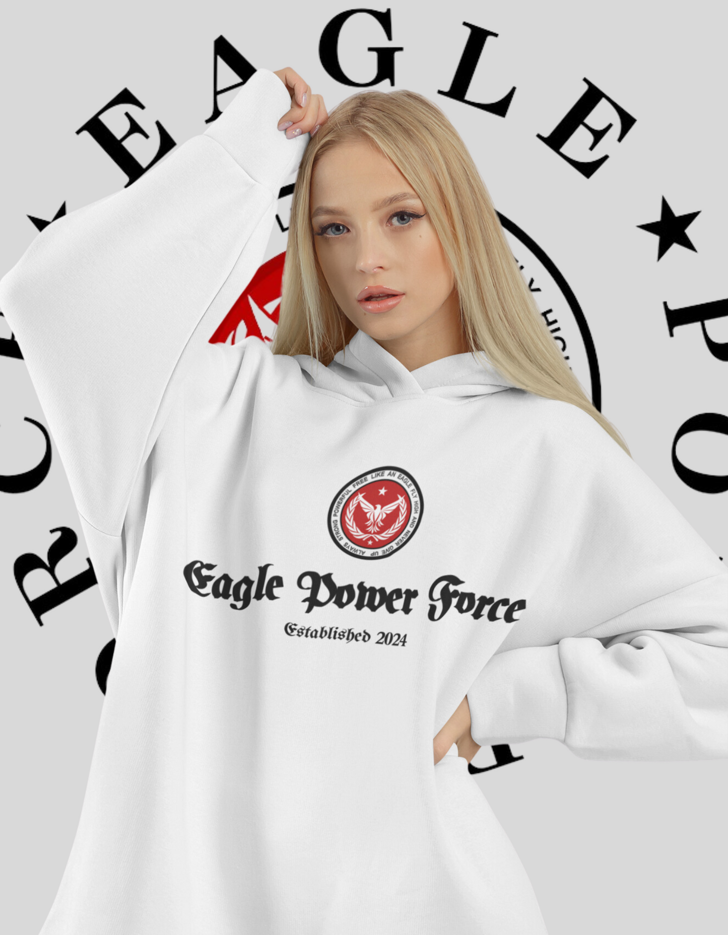 Eagle Power Force Youth, Heavy White Blend Hooded front logo