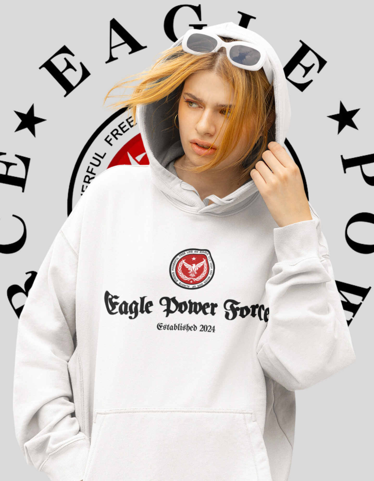 Eagle Power Force Youth, Heavy White Blend Hooded front logo