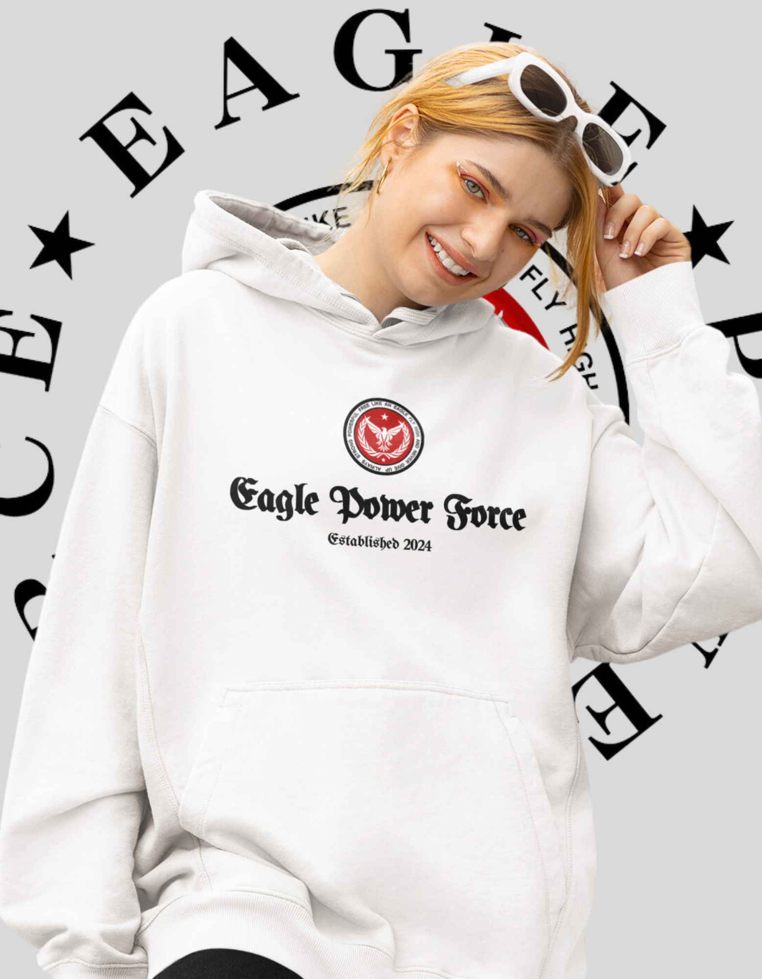 Eagle Power Force Youth, Heavy White Blend Hooded front logo