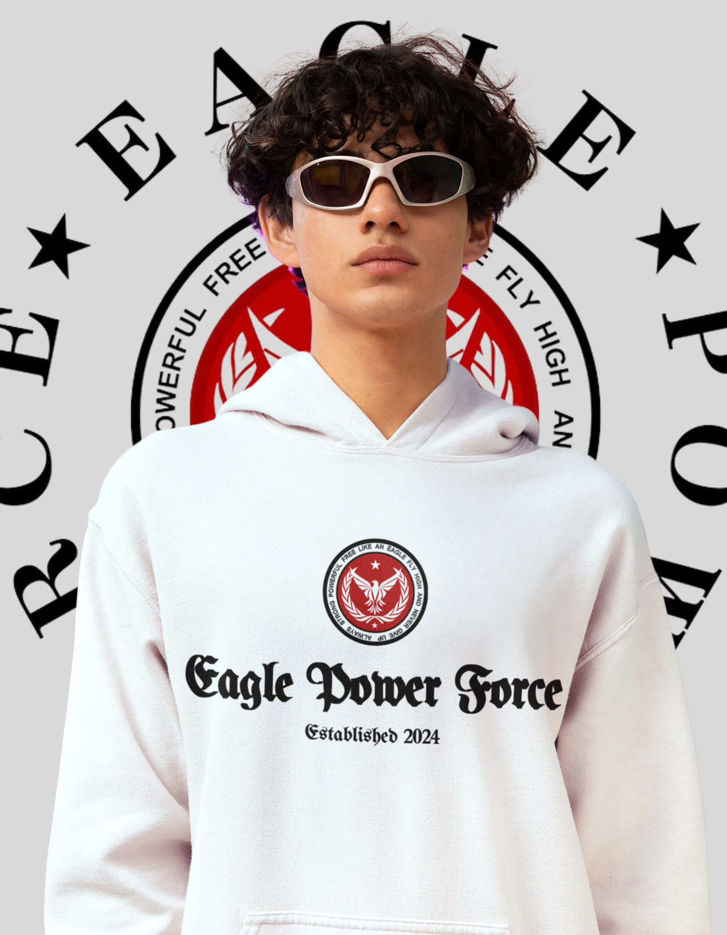 Eagle Power Force Youth Heavy White Blend Hooded front logo