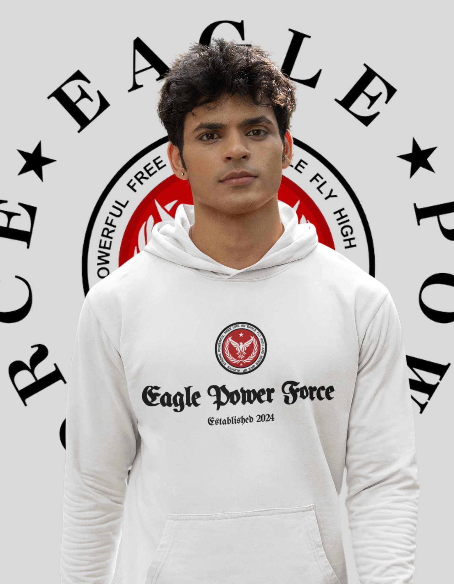 Eagle Power Force Youth Heavy White Blend Hooded front logo