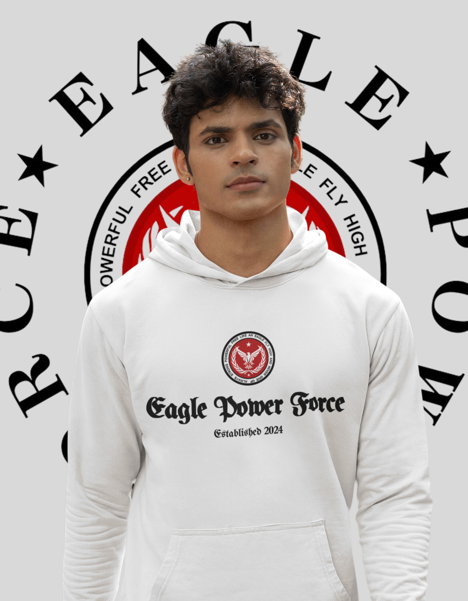 Eagle Power Force Youth Heavy White Blend Hooded front logo