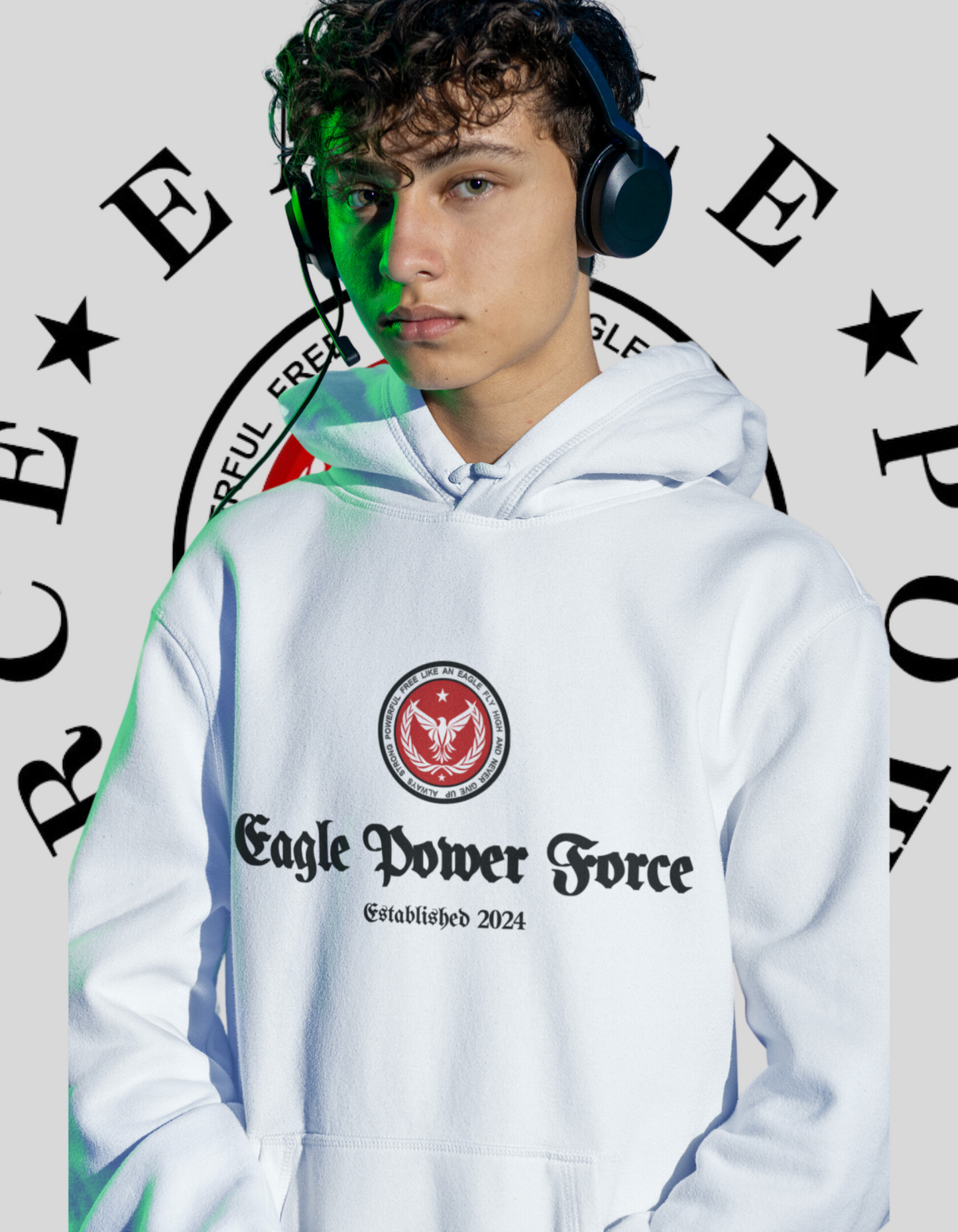 Eagle Power Force Youth Heavy White Blend Hooded front logo