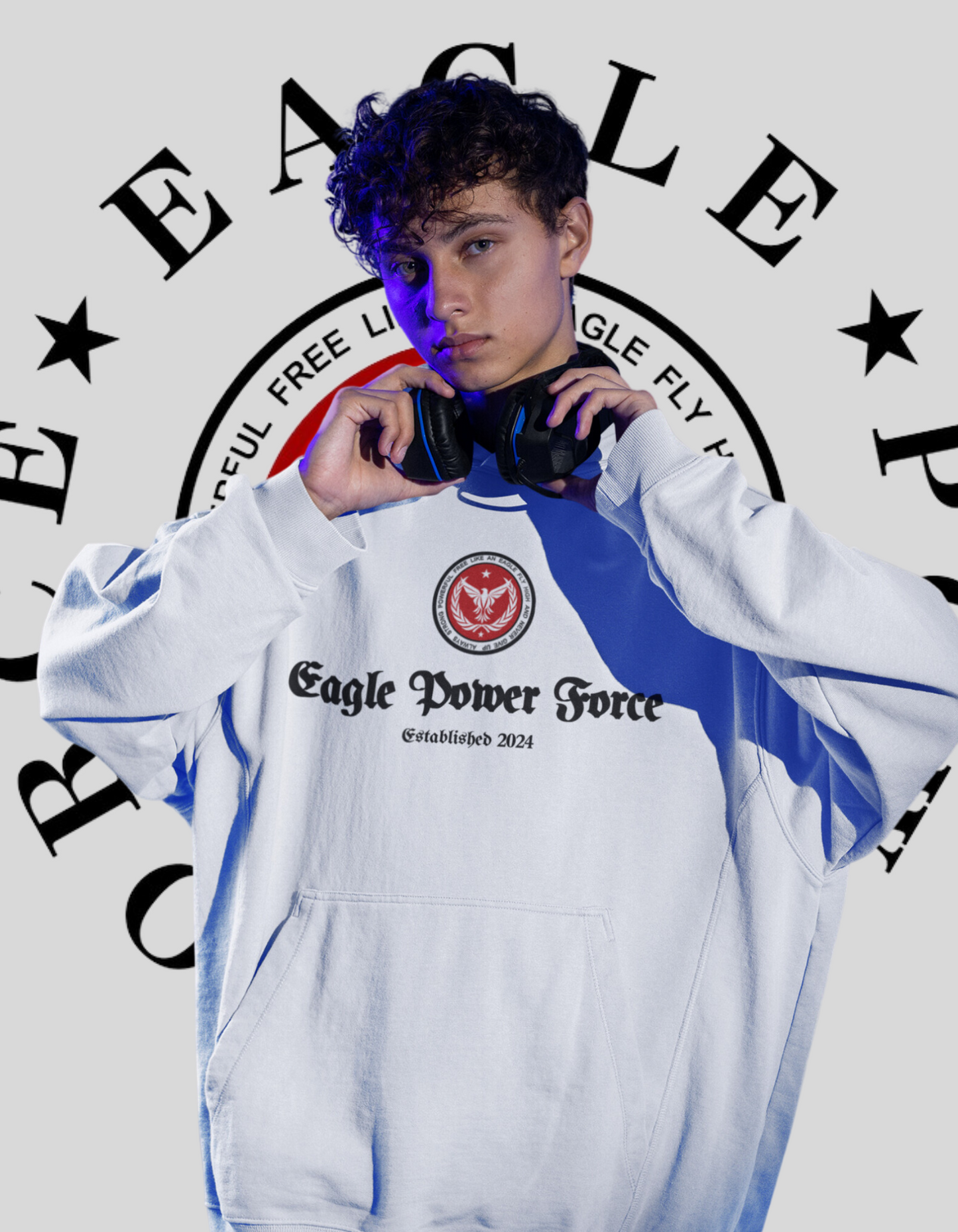 Eagle Power Force Youth Heavy White Blend Hooded front logo