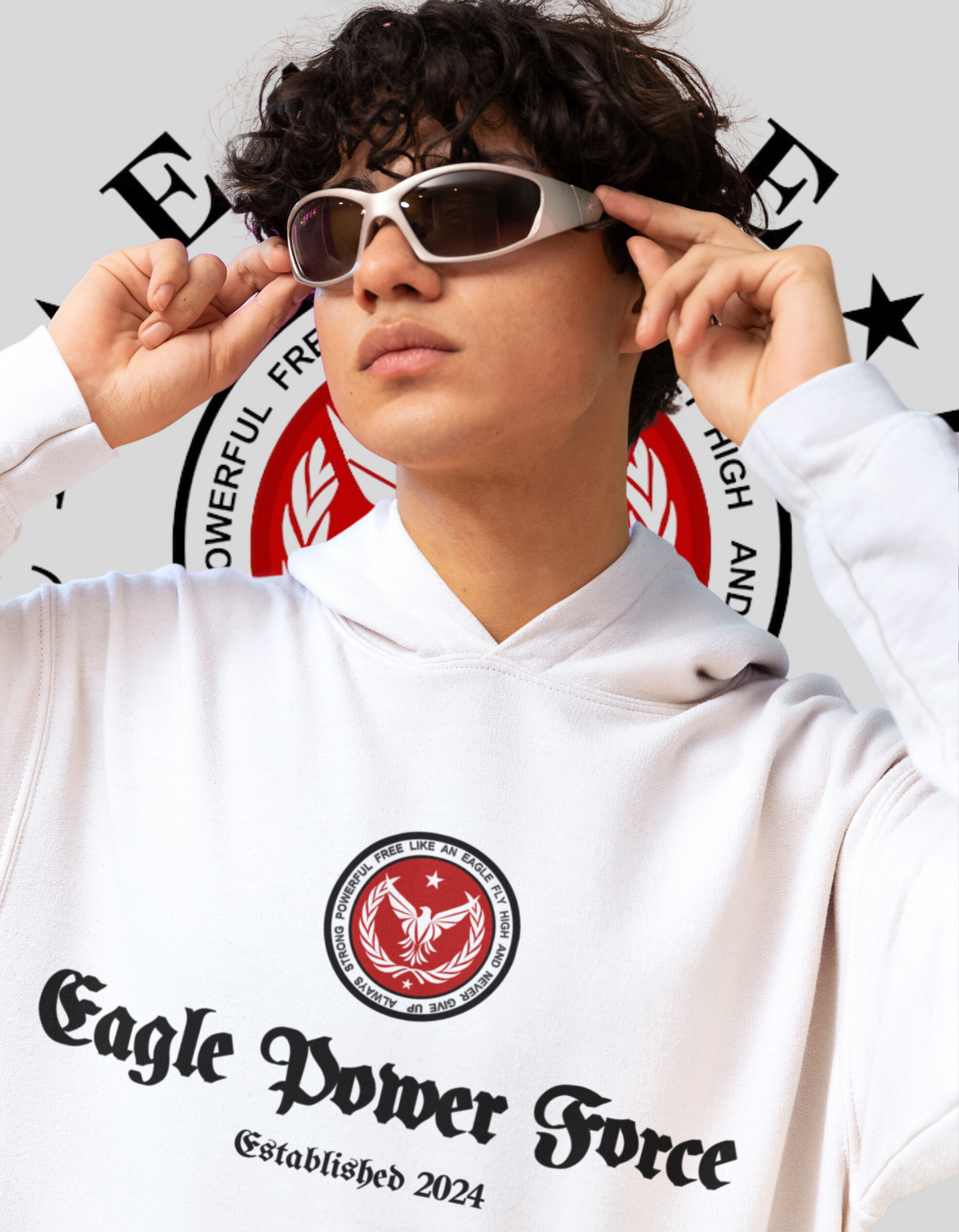 Eagle Power Force Youth Heavy White Blend Hooded front logo